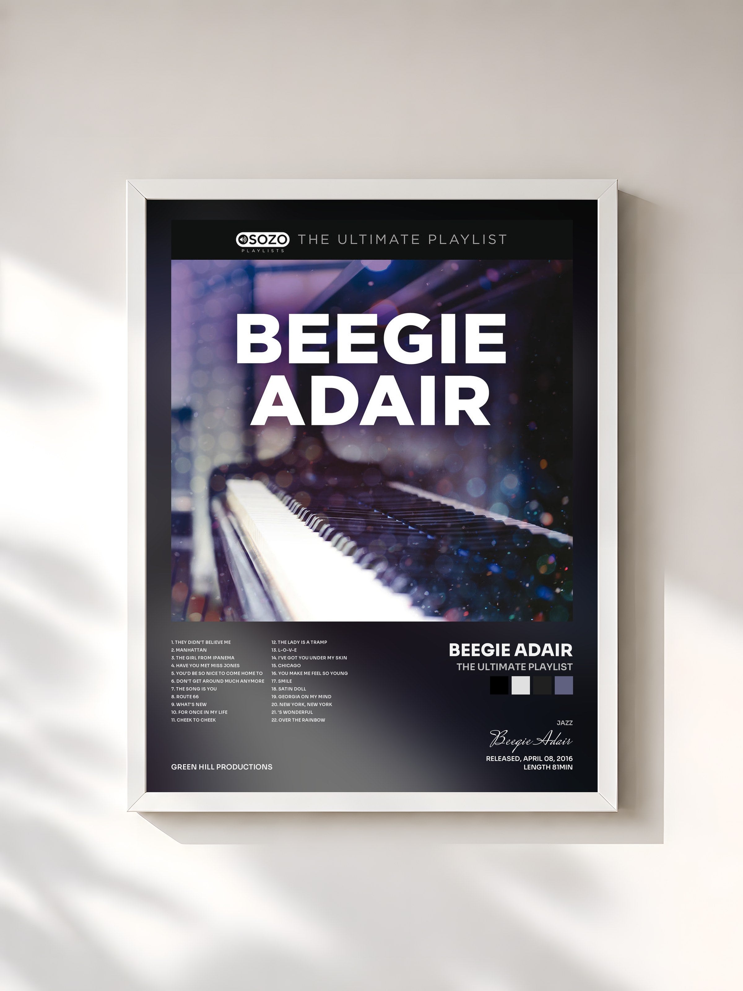 #blanc Tableau de l'album The Ultimate Playlist de Beegie Adair, cadre blanc, imprimé et encadré en France