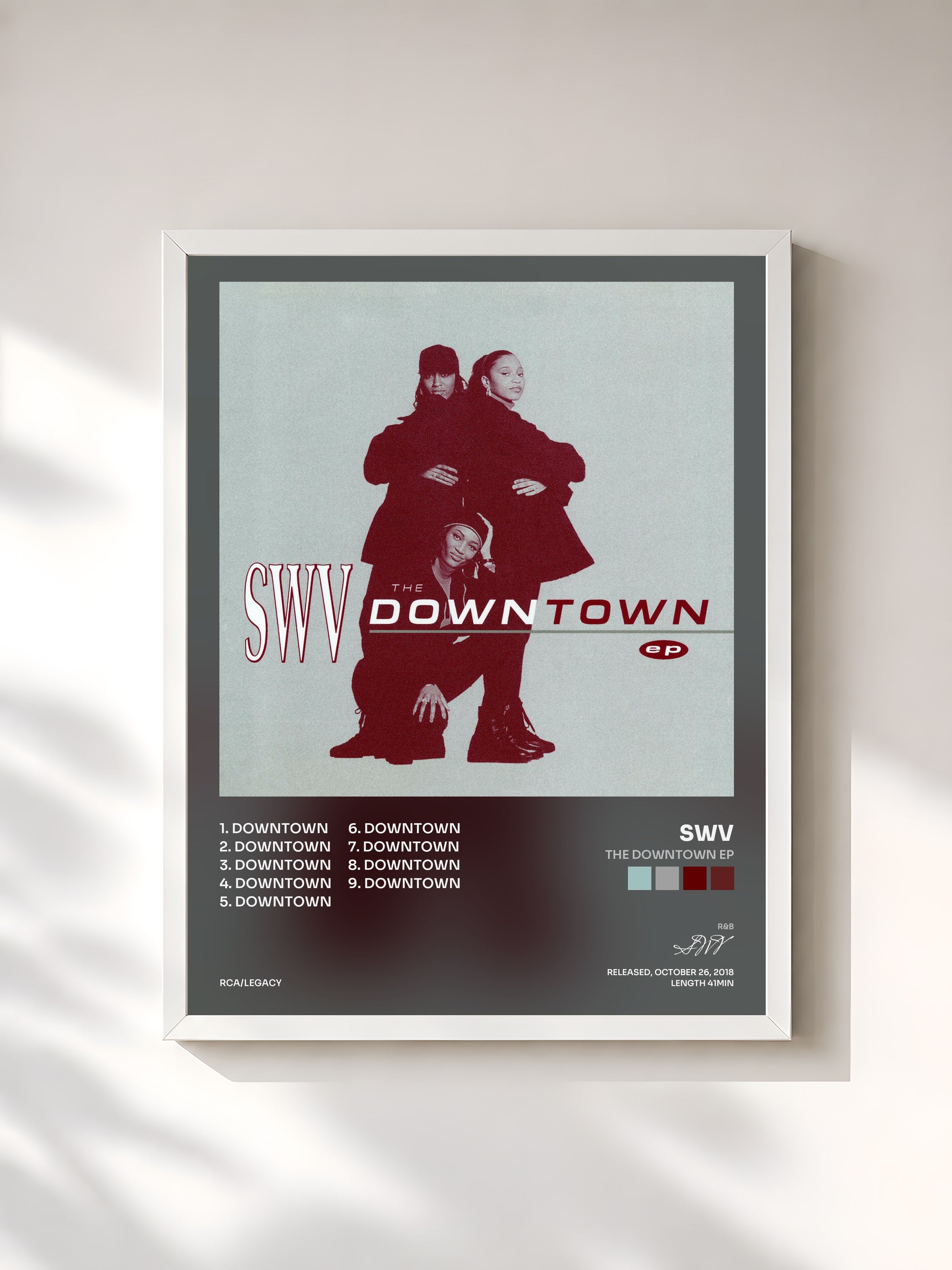 #blanc Tableau de l'album The Downtown EP de SWV, cadre blanc, imprimé et encadré en France