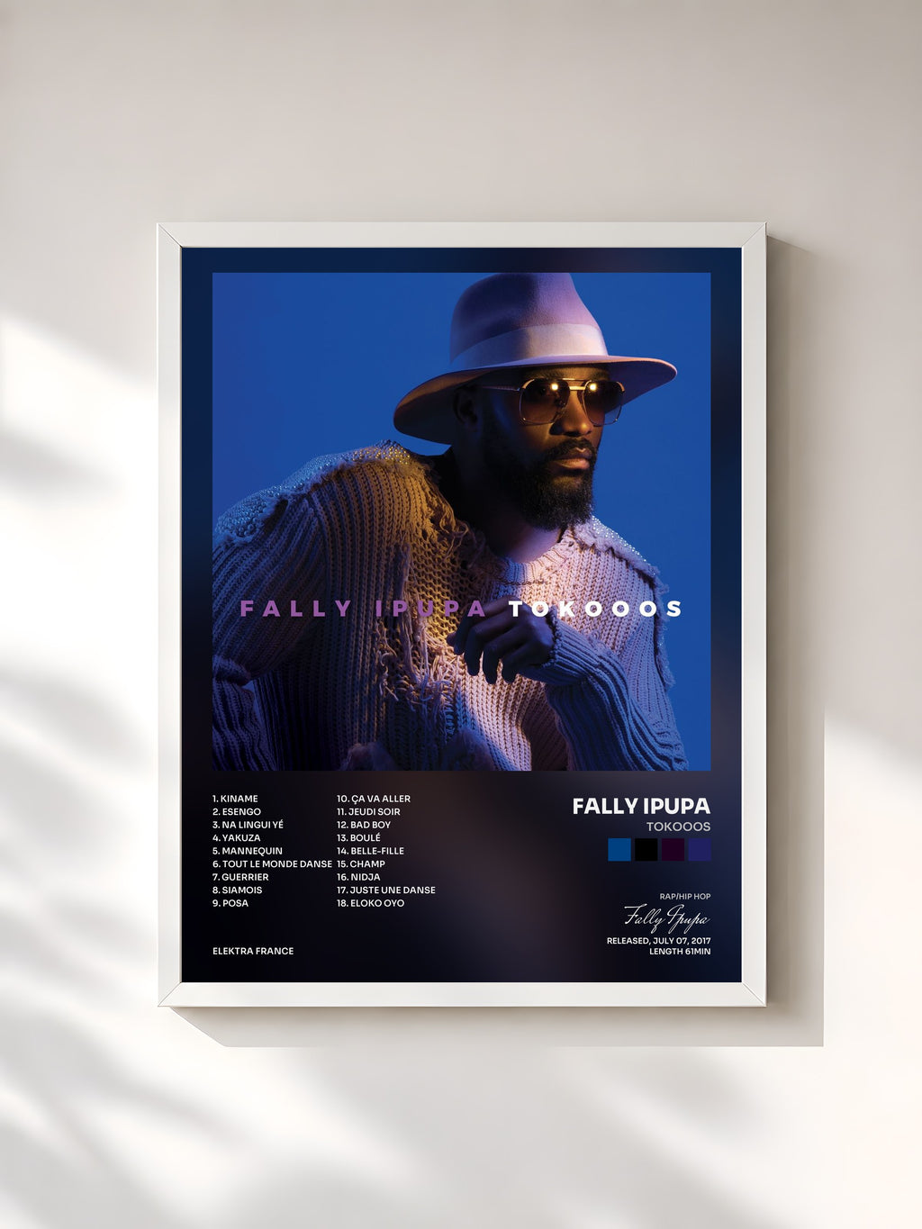 #blanc Tableau de l'album Tokooos de Fally Ipupa, cadre blanc, imprimé et encadré en France