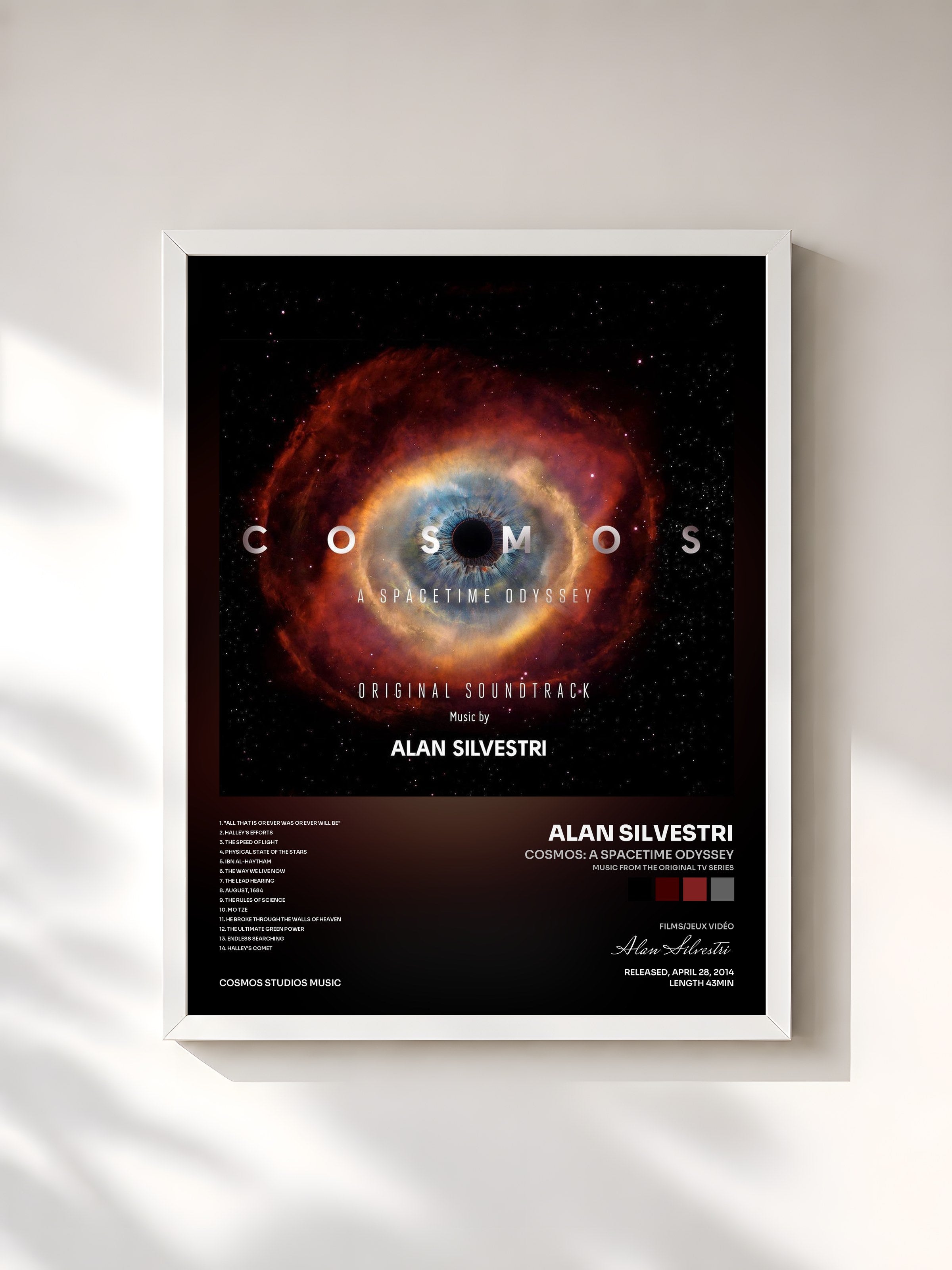#blanc Tableau de l'album Cosmos: A SpaceTime Odyssey (Music from the Original TV Series) Vol. 3 de Alan Silvestri, cadre blanc, imprimé et encadré en France