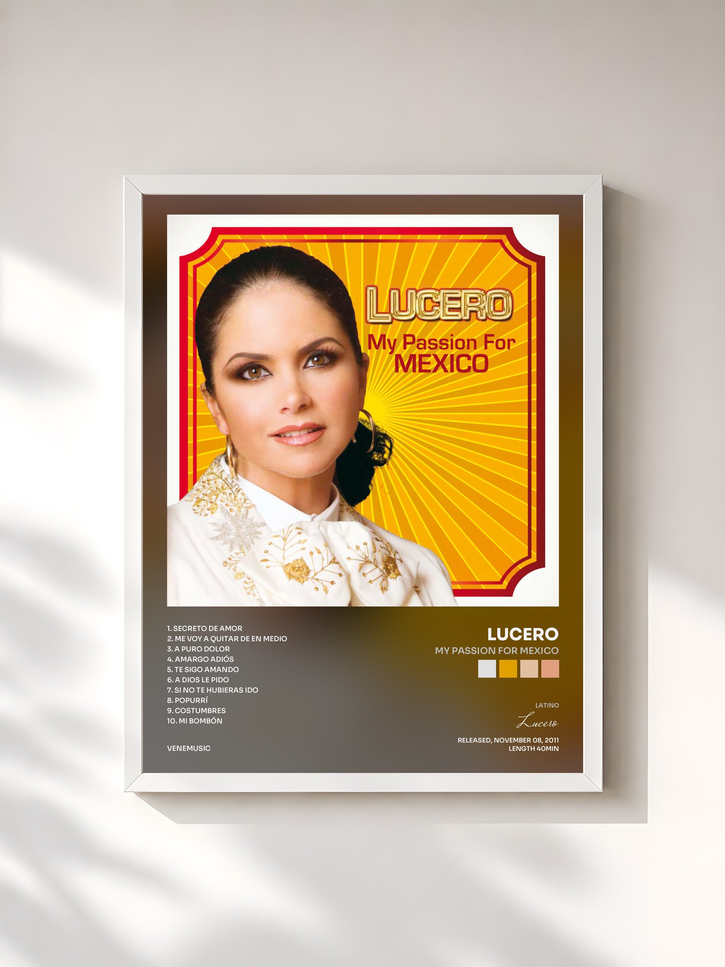 #blanc Tableau de l'album My Passion For Mexico de Lucero, cadre blanc, imprimé et encadré en France
