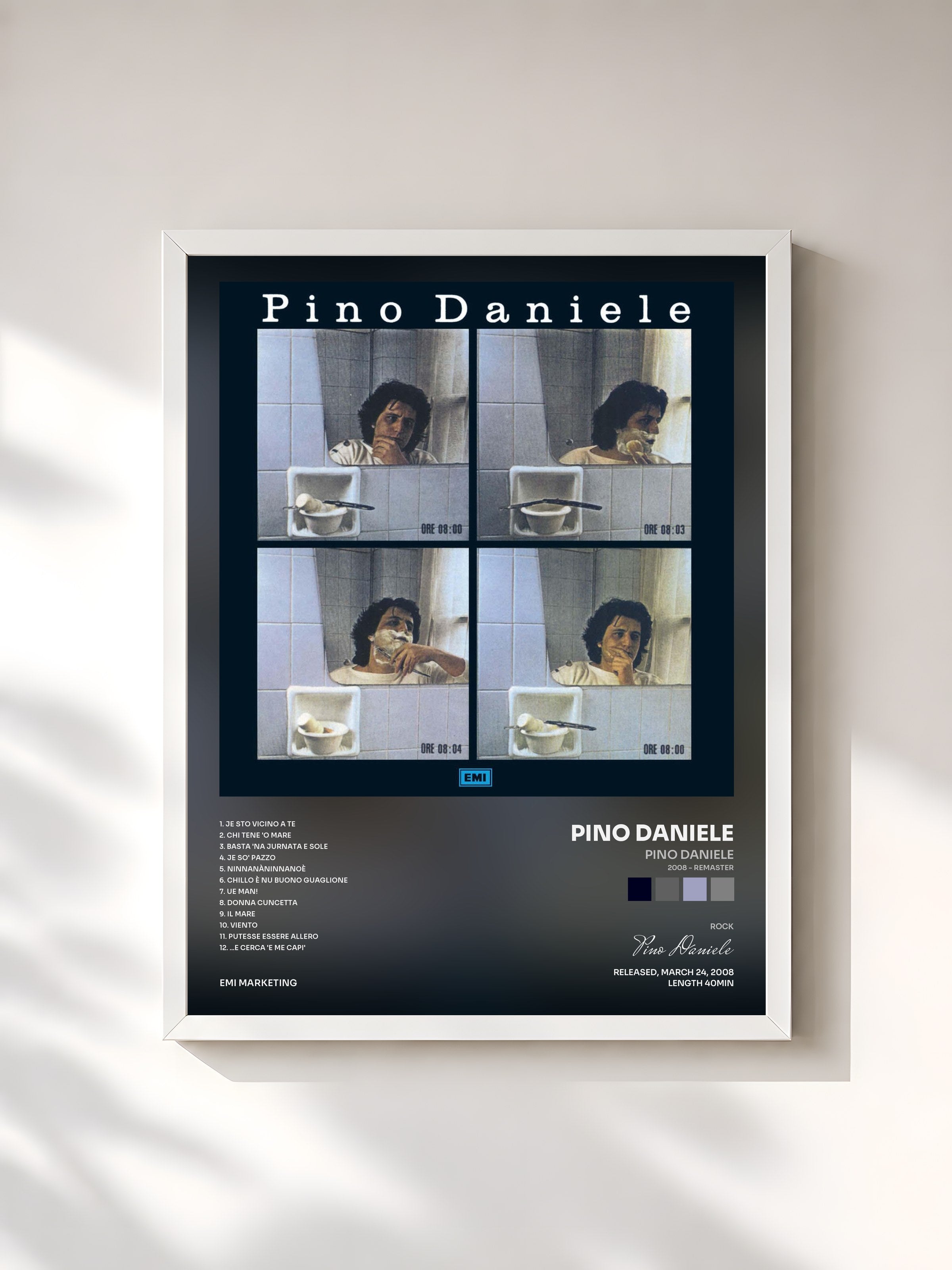 #blanc Tableau de l'album Pino Daniele (2008 - Remaster) de Pino Daniele, cadre blanc, imprimé et encadré en France