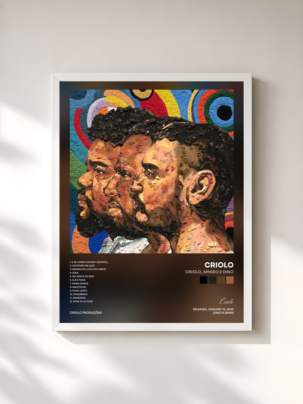 #blanc Tableau de l'album CRIOLO, AMARO E DINO de Criolo, cadre blanc, imprimé et encadré en France