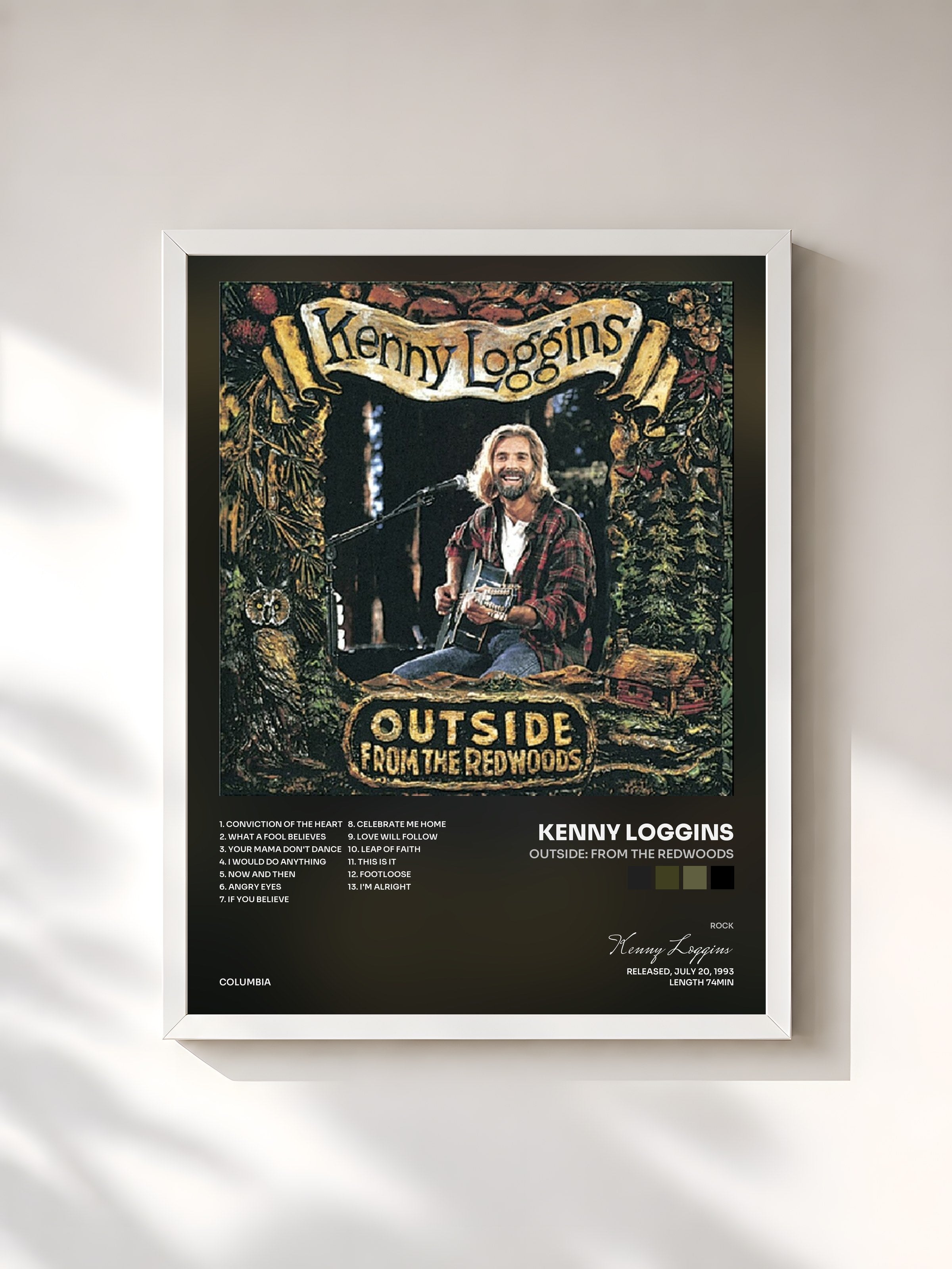 #blanc Tableau de l'album Outside: From The Redwoods de Kenny Loggins, cadre blanc, imprimé et encadré en France