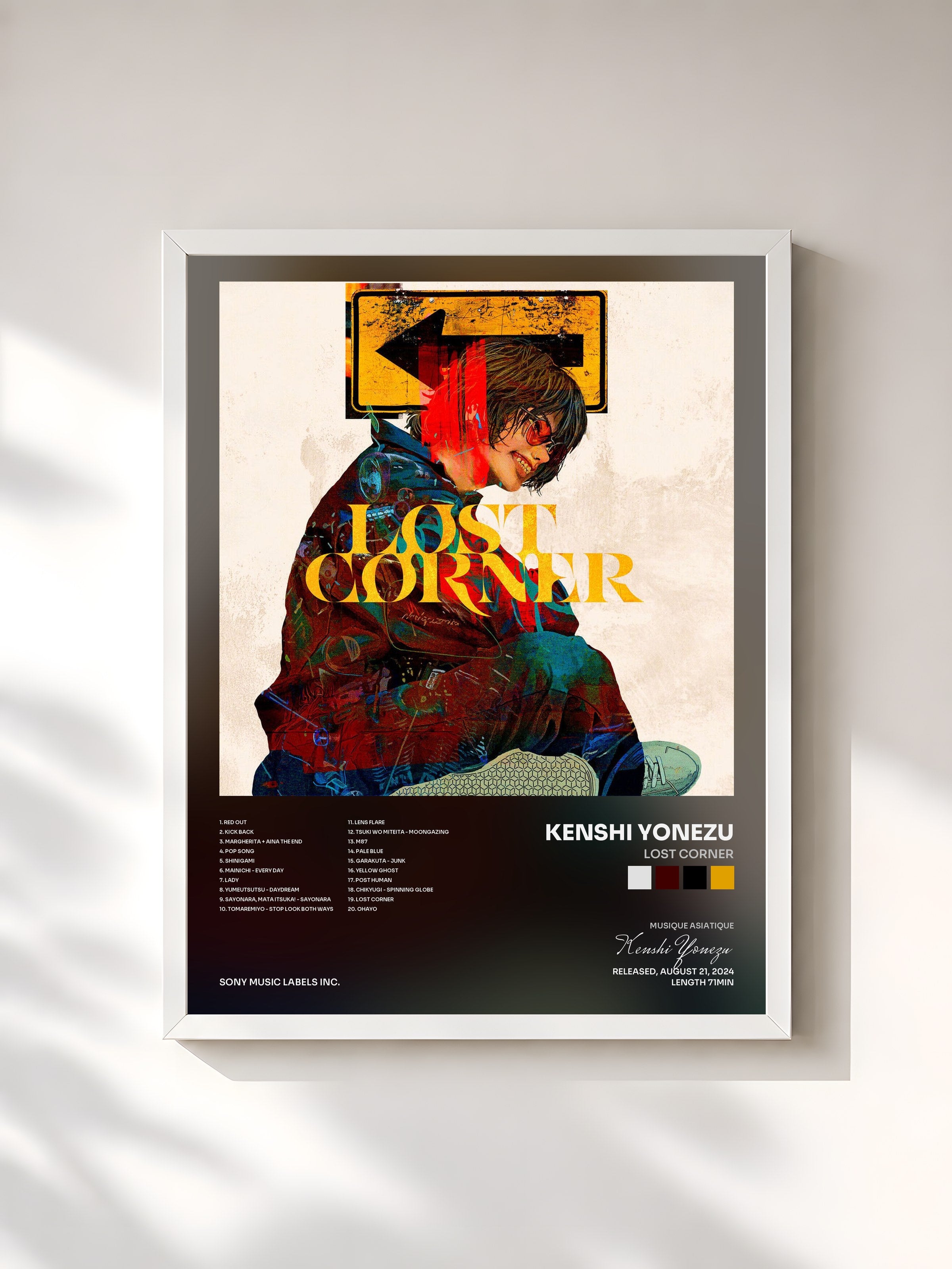 #blanc Tableau de l'album LOST CORNER de Kenshi Yonezu, cadre blanc, imprimé et encadré en France