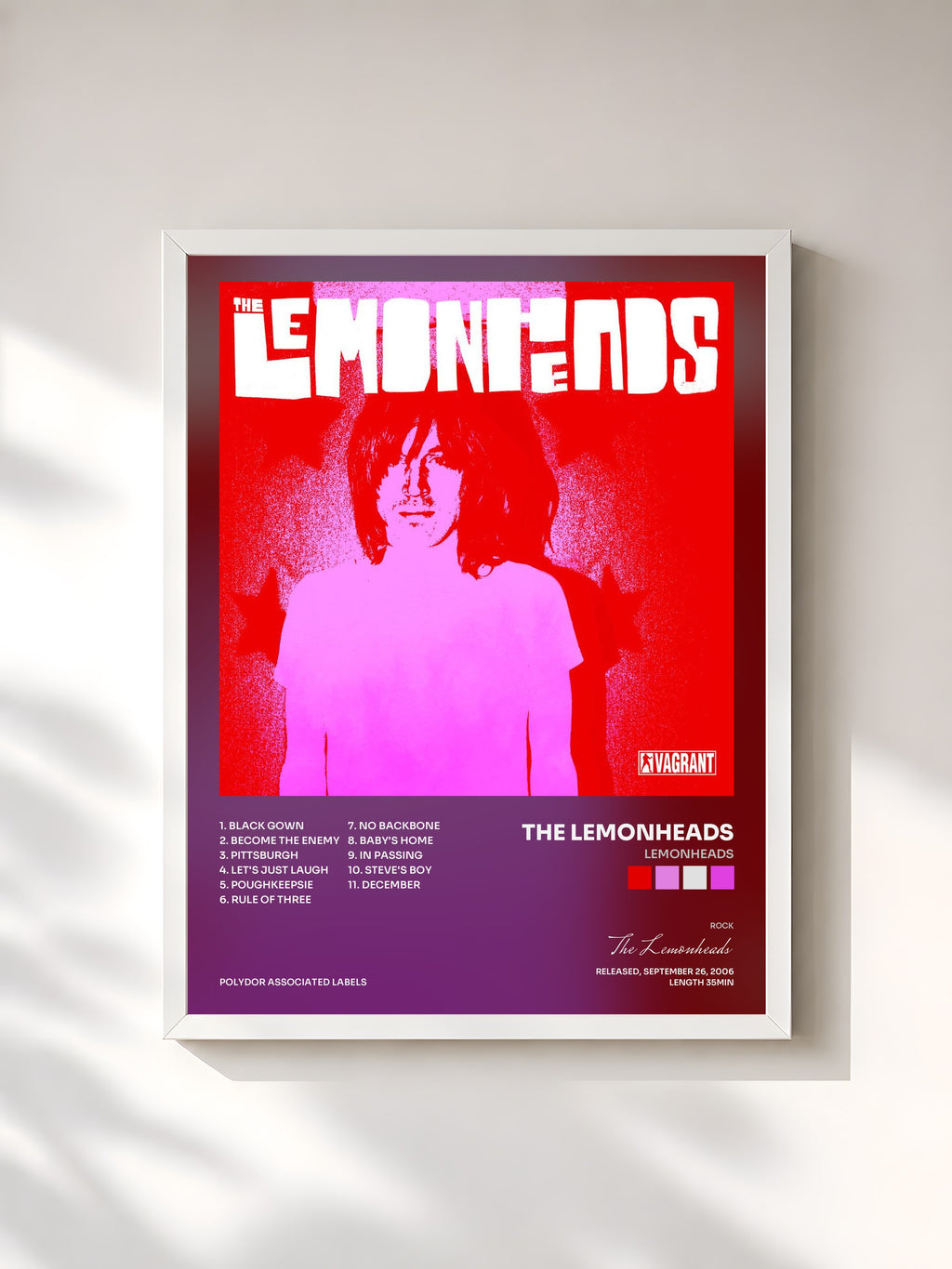 #blanc Tableau de l'album Lemonheads de The Lemonheads, cadre blanc, imprimé et encadré en France