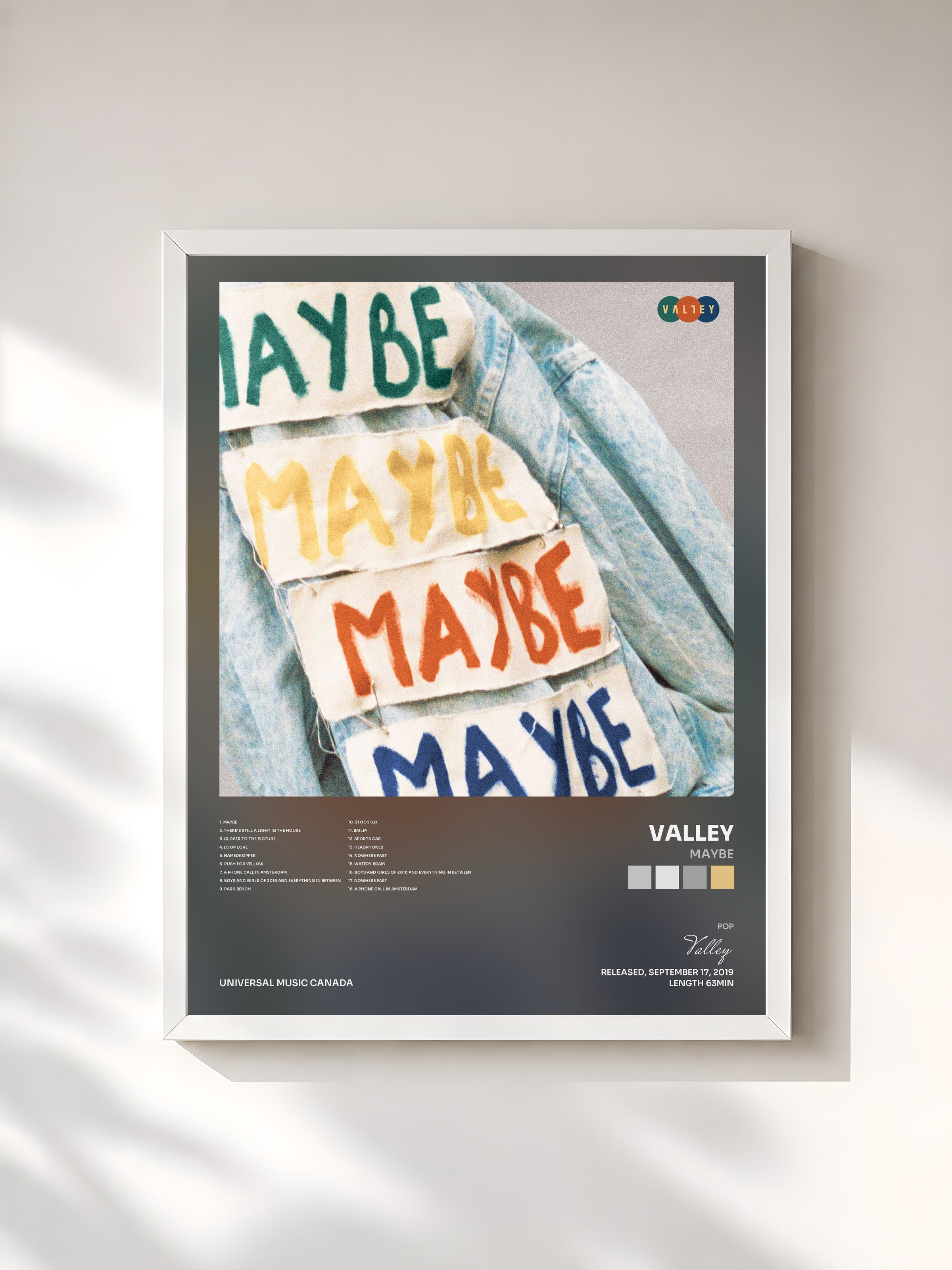 #blanc Tableau de l'album MAYBE de Valley, cadre blanc, imprimé et encadré en France