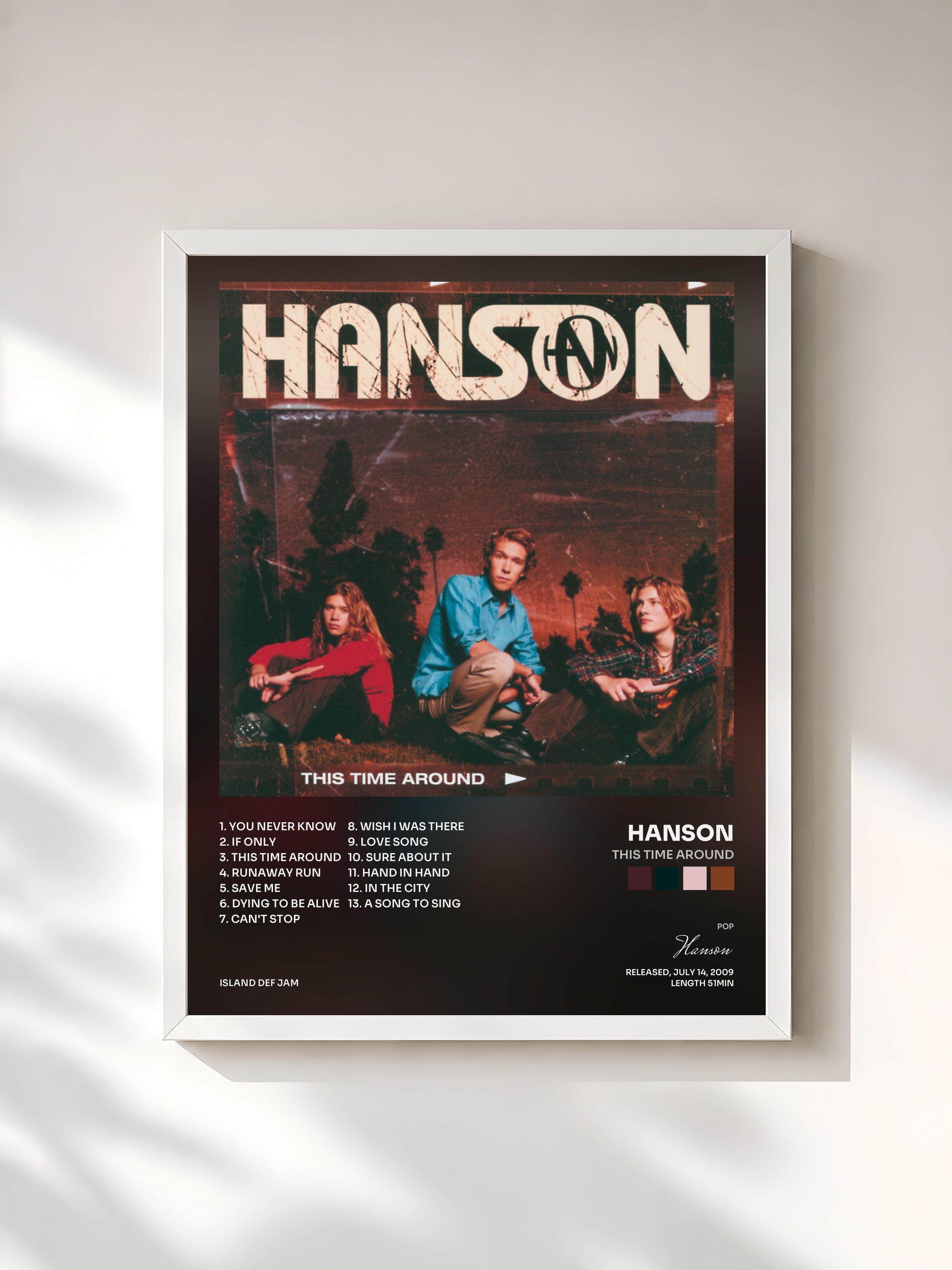 #blanc Tableau de l'album This Time Around de Hanson, cadre blanc, imprimé et encadré en France