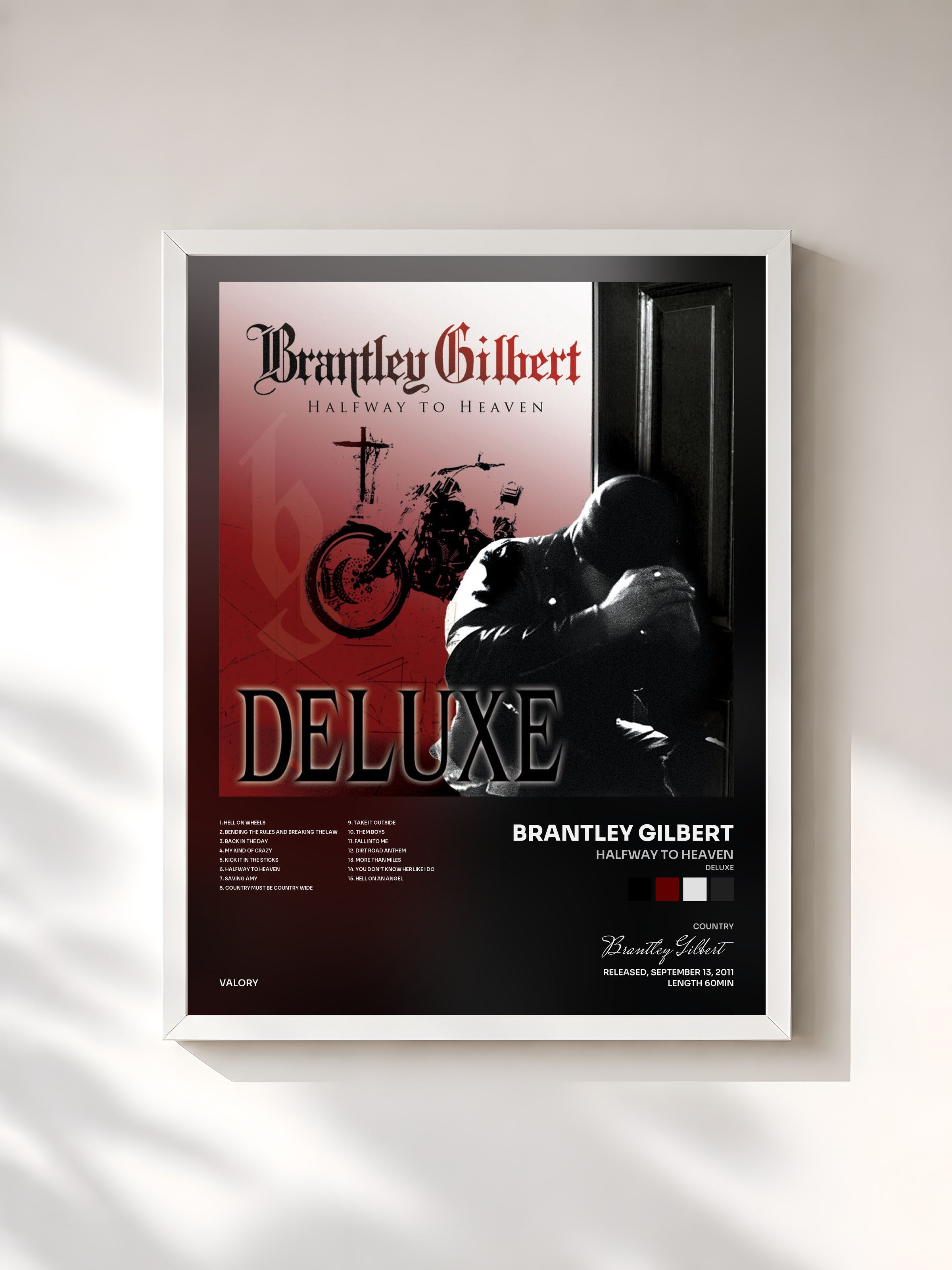 #blanc Tableau de l'album Halfway To Heaven (Deluxe) de Brantley Gilbert, cadre blanc, imprimé et encadré en France