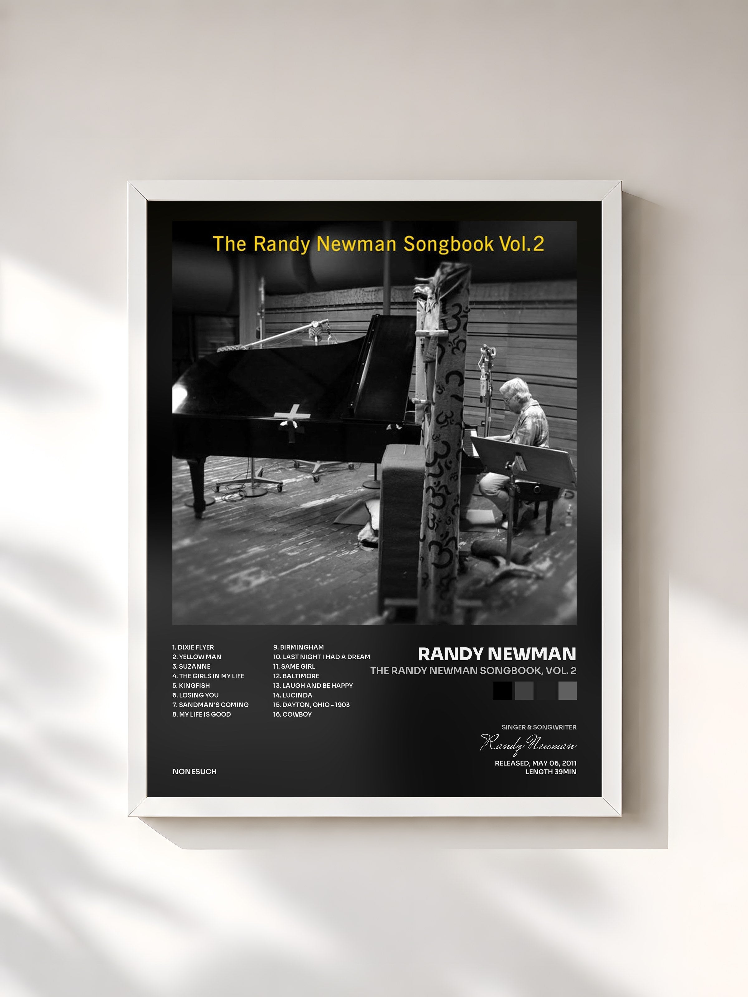 #blanc Tableau de l'album The Randy Newman Songbook, Vol. 2 de Randy Newman, cadre blanc, imprimé et encadré en France