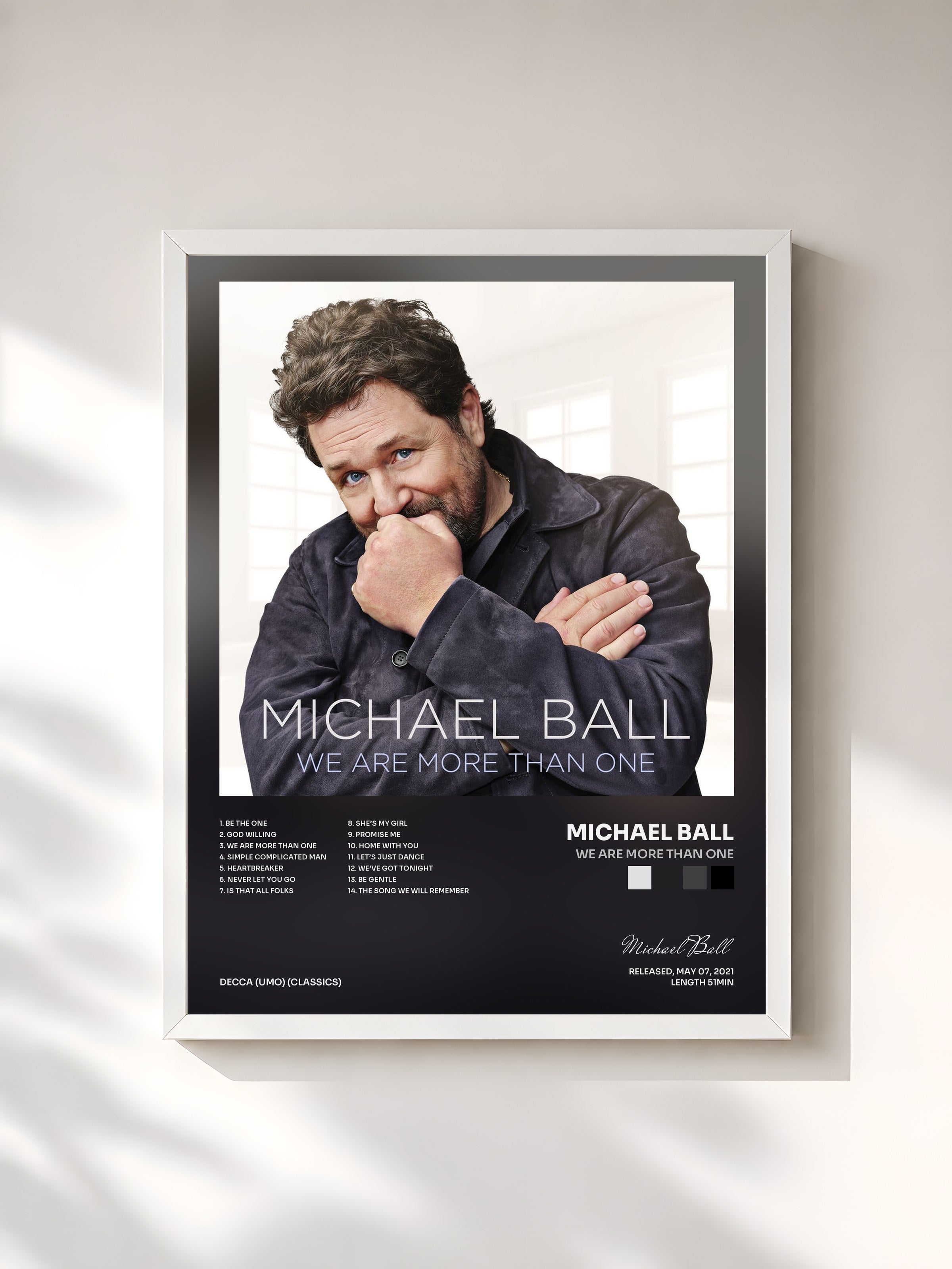 #blanc Tableau de l'album We Are More Than One de Michael Ball, cadre blanc, imprimé et encadré en France