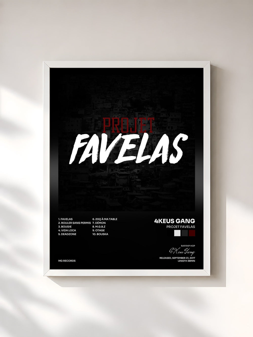 #blanc Projet Favelas by 4Keus Gang as a framed art print, white frame, printed and framed in France