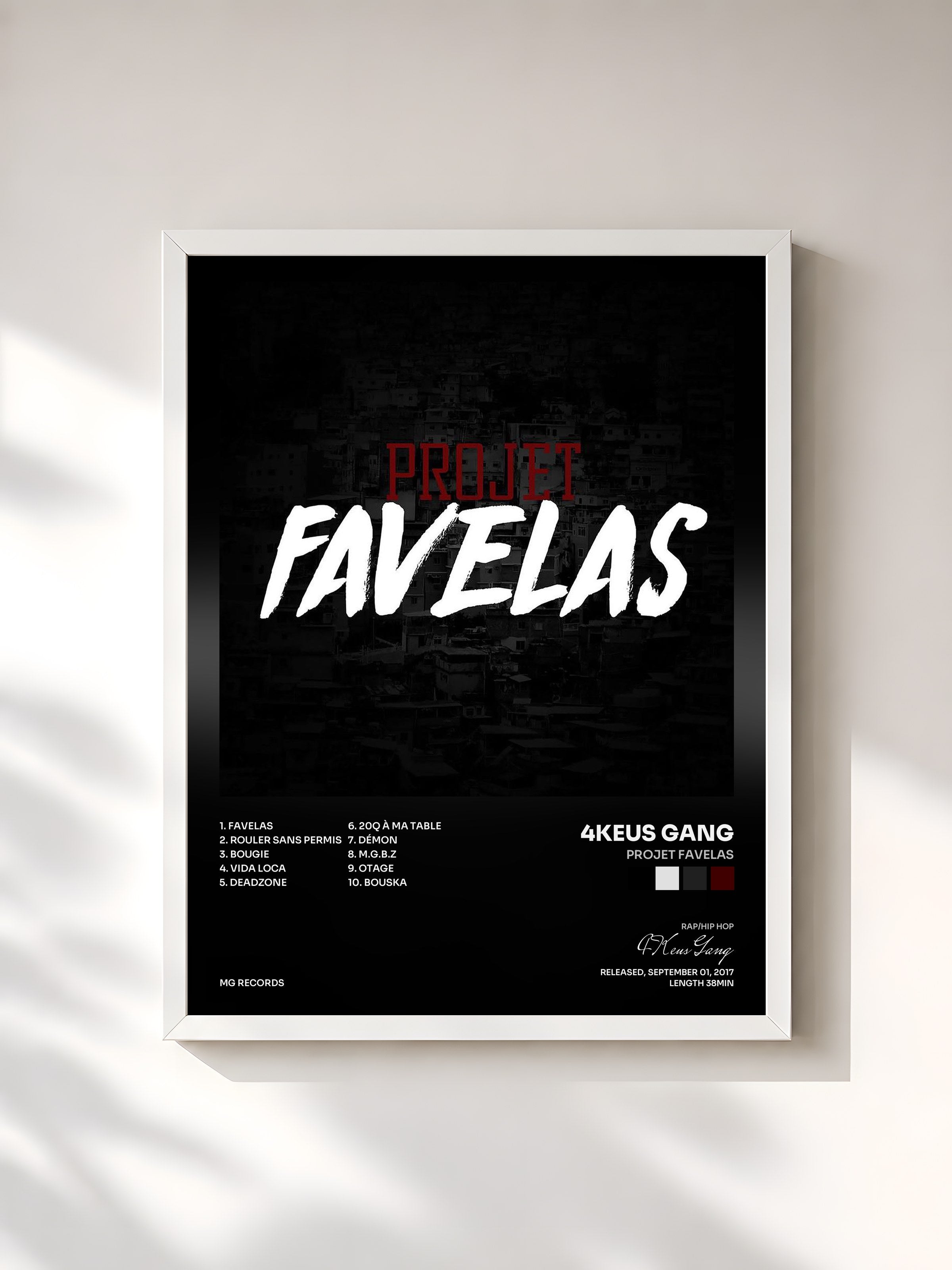 #blanc Tableau de l'album Projet Favelas de 4Keus Gang, cadre blanc, imprimé et encadré en France