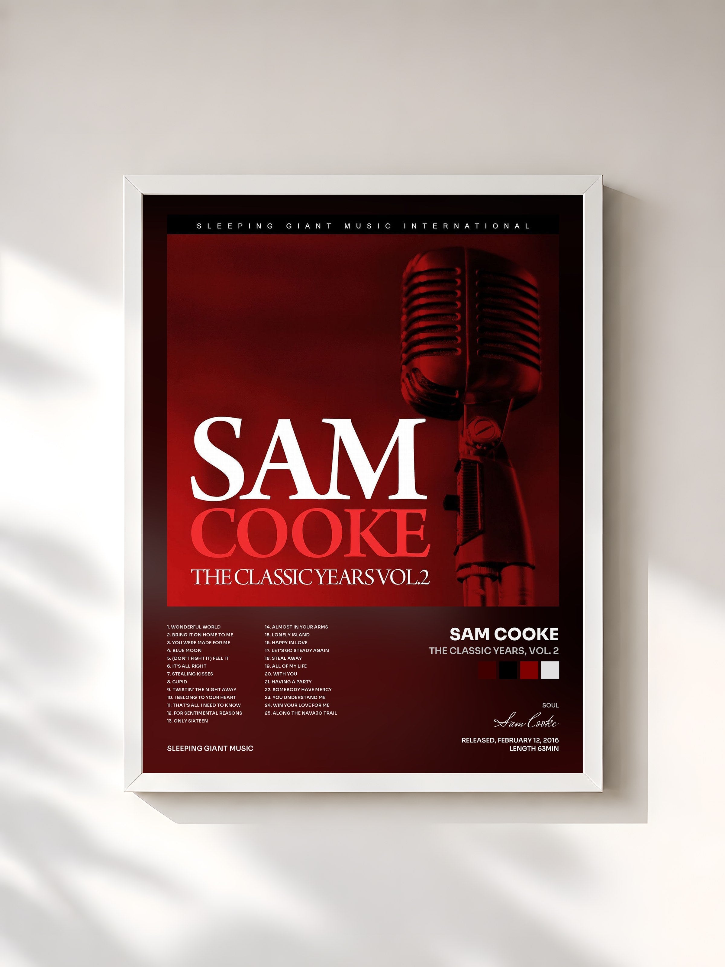 #blanc Tableau de l'album The Classic Years, Vol. 2 de Sam Cooke, cadre blanc, imprimé et encadré en France