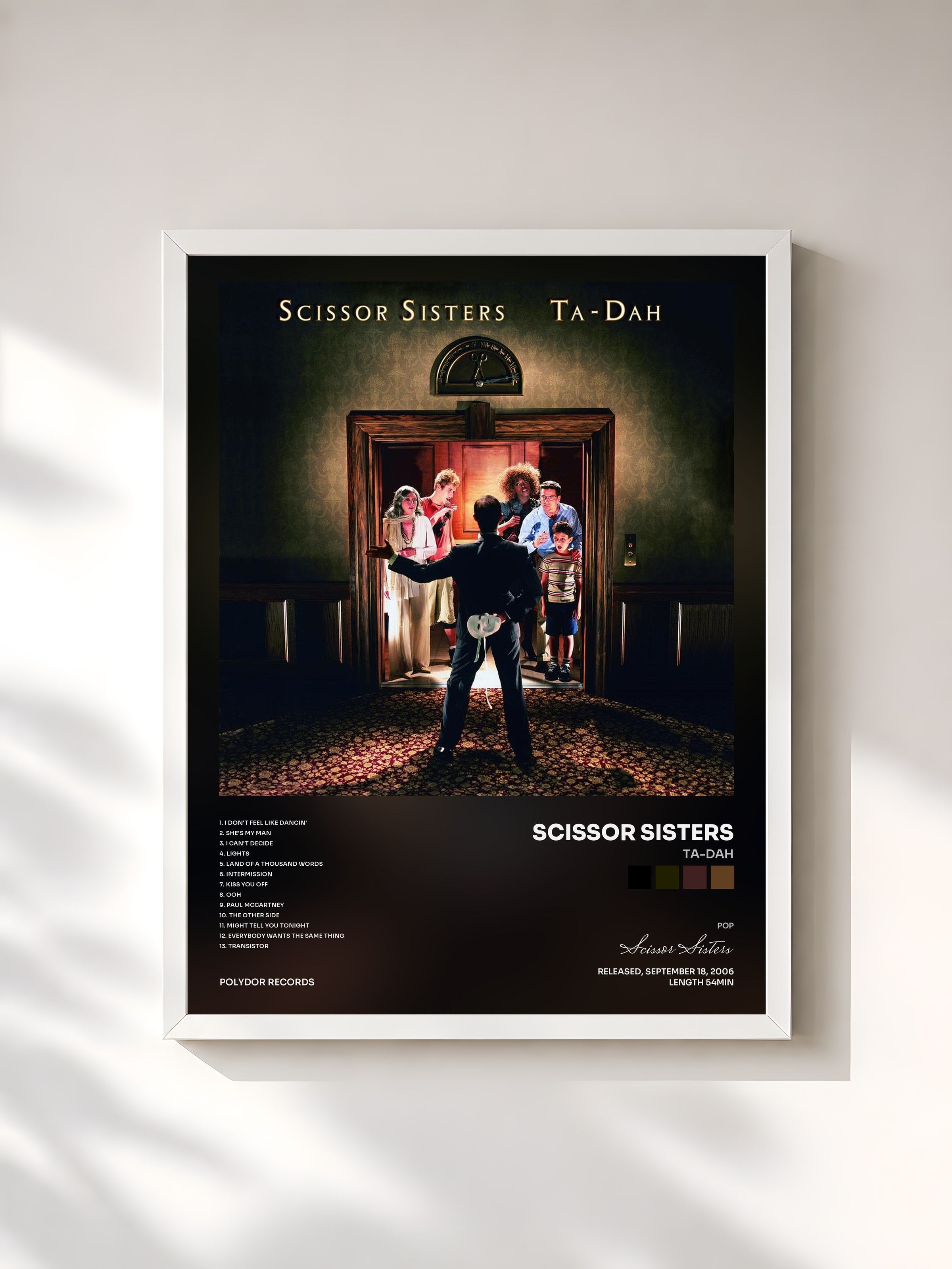 #blanc Tableau de l'album Ta-Dah de Scissor Sisters, cadre blanc, imprimé et encadré en France