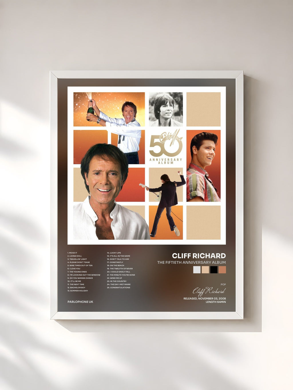 #blanc The Fiftieth Anniversary Album di Cliff Richard in stampa incorniciata, cornice bianca, stampata e incorniciata in Francia