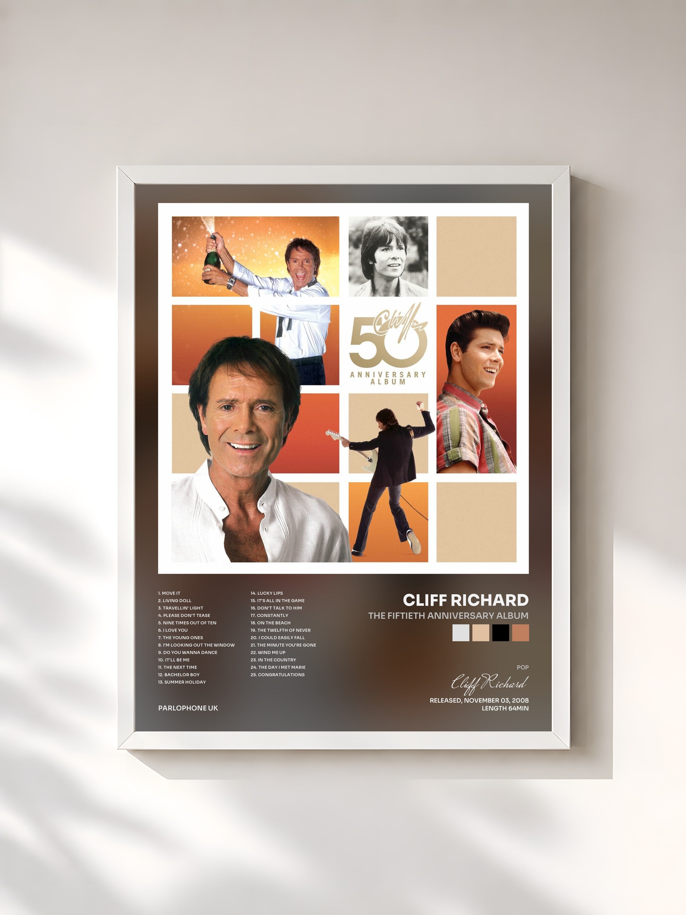 #blanc Tableau de l'album The Fiftieth Anniversary Album de Cliff Richard, cadre blanc, imprimé et encadré en France