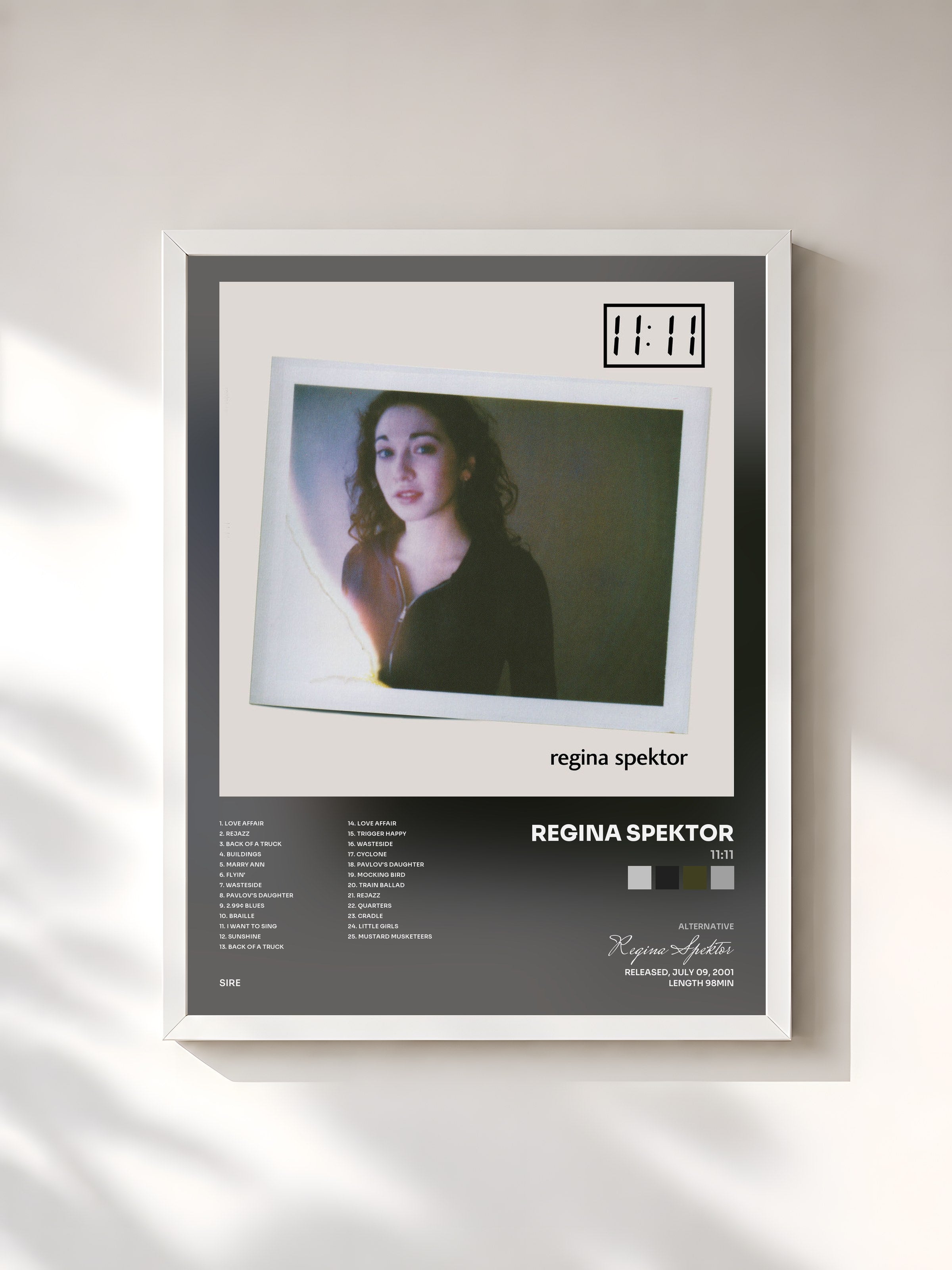 #blanc Tableau de l'album 11:11 de Regina Spektor, cadre blanc, imprimé et encadré en France