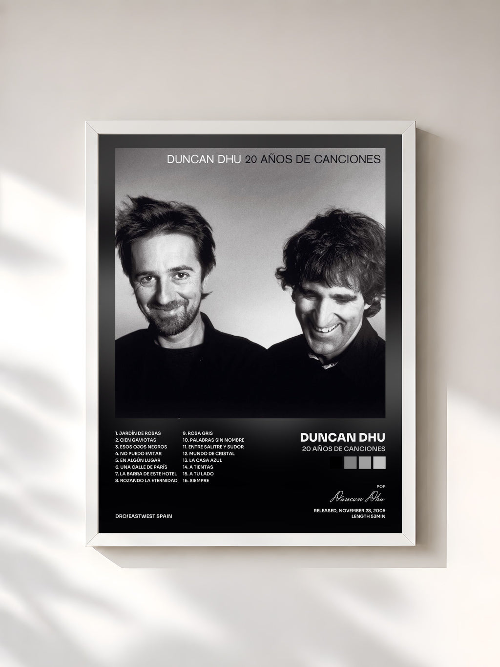 #blanc 20 años by canciones de Duncan Dhu as a framed art print, white frame, printed and framed in France