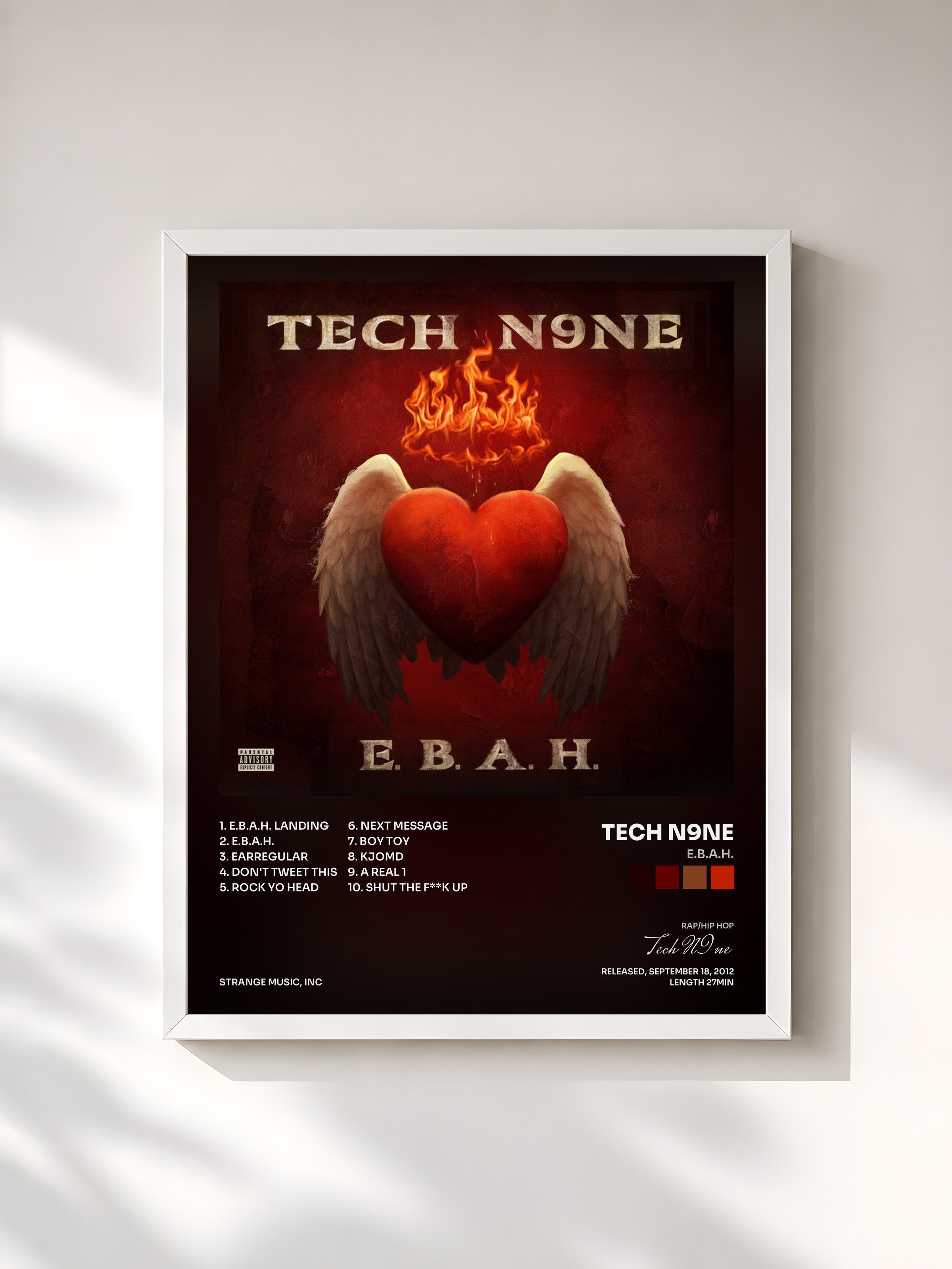 #blanc Tableau de l'album E.B.A.H. de Tech N9ne, cadre blanc, imprimé et encadré en France