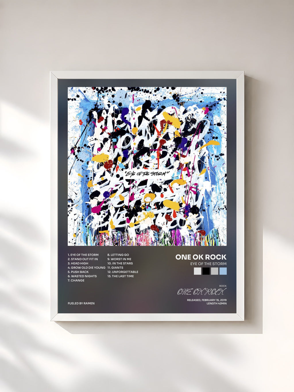 #blanc Tableau de l'album Eye of the Storm de ONE OK ROCK, cadre blanc, imprimé et encadré en France