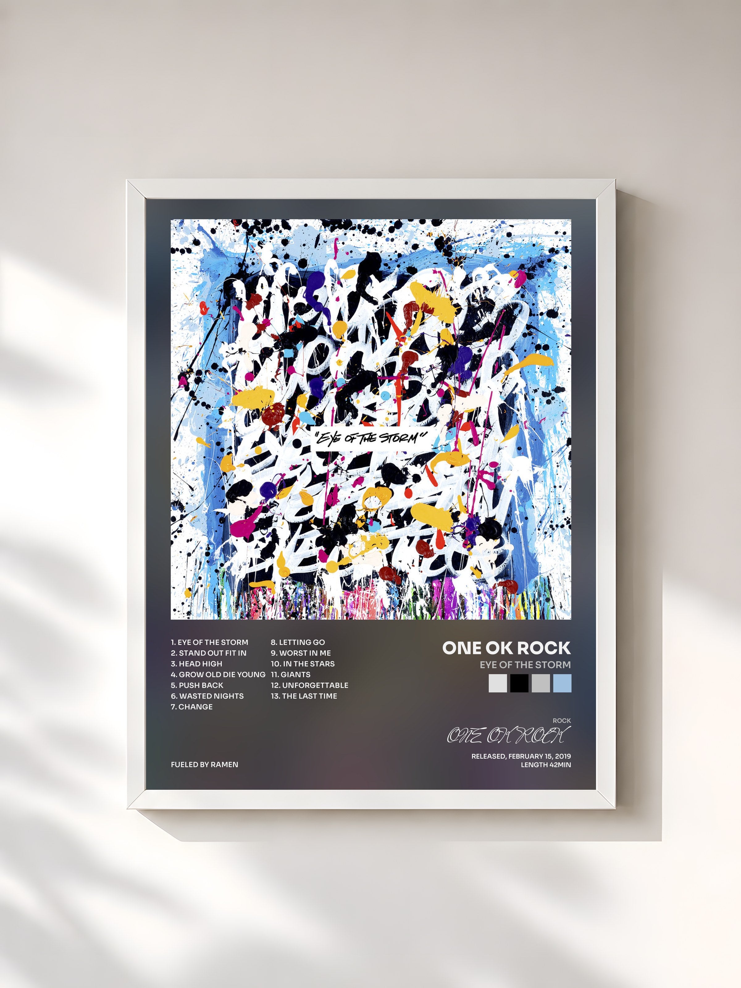 #blanc Tableau de l'album Eye of the Storm de ONE OK ROCK, cadre blanc, imprimé et encadré en France