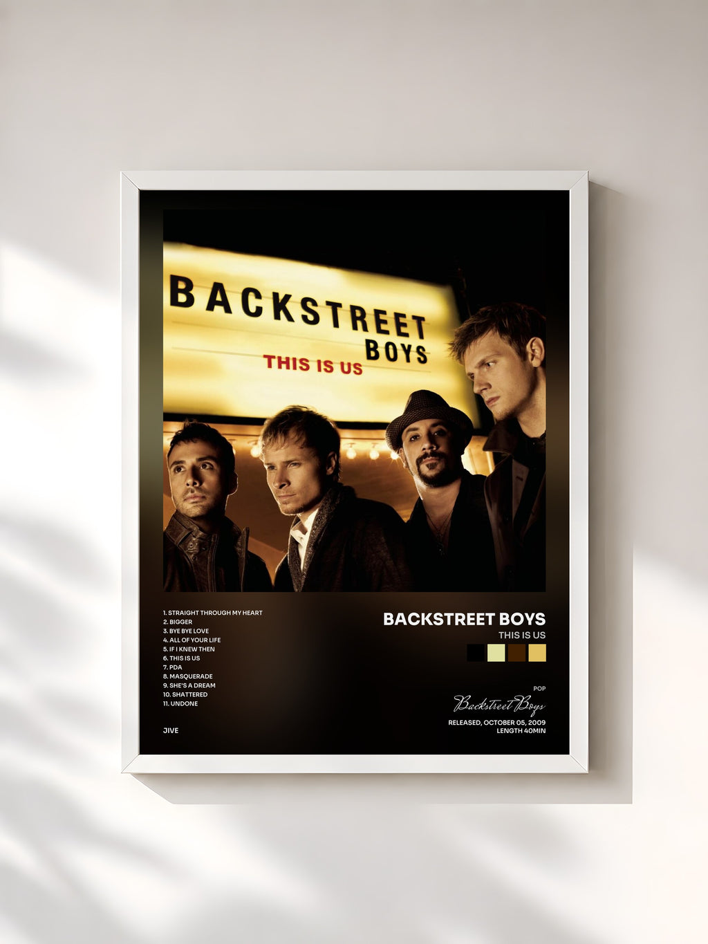 #blanc Tableau de l'album This Is Us de Backstreet Boys, cadre blanc, imprimé et encadré en France