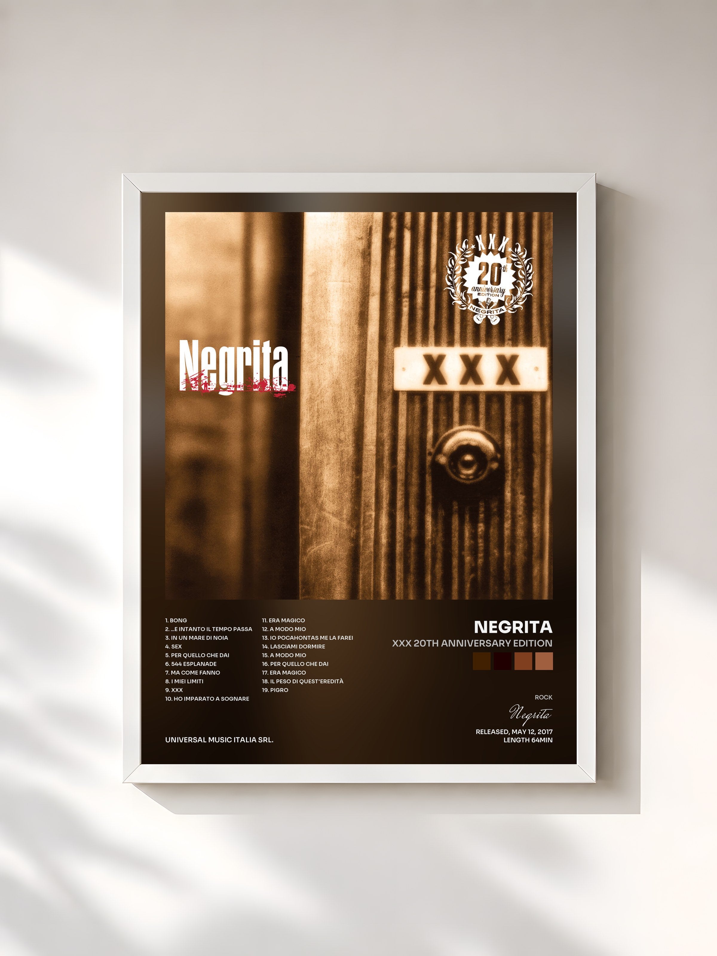 #blanc Tableau de l'album XXX 20th Anniversary Edition de Negrita, cadre blanc, imprimé et encadré en France