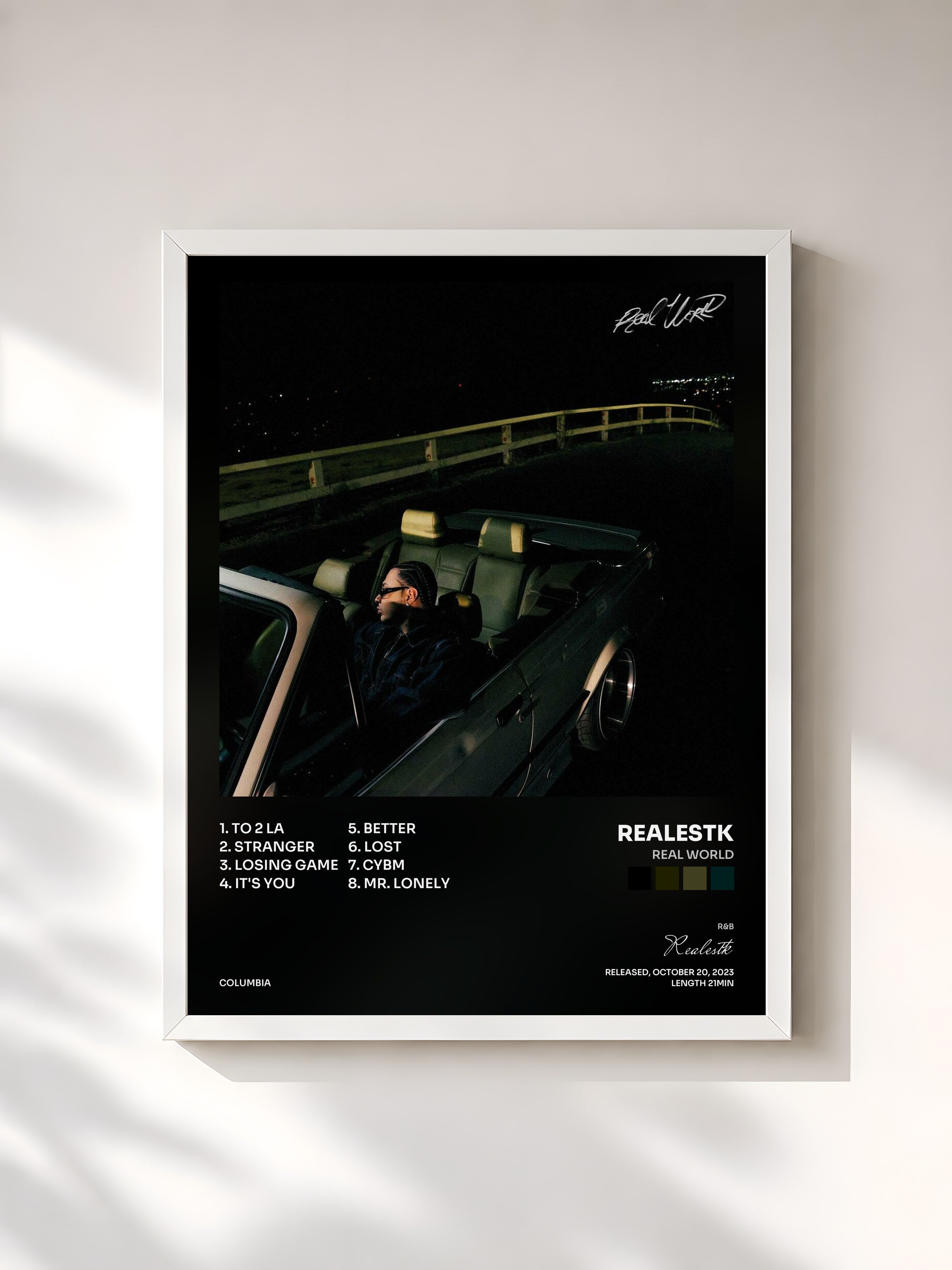 #blanc Tableau de l'album Real World de Realestk, cadre blanc, imprimé et encadré en France