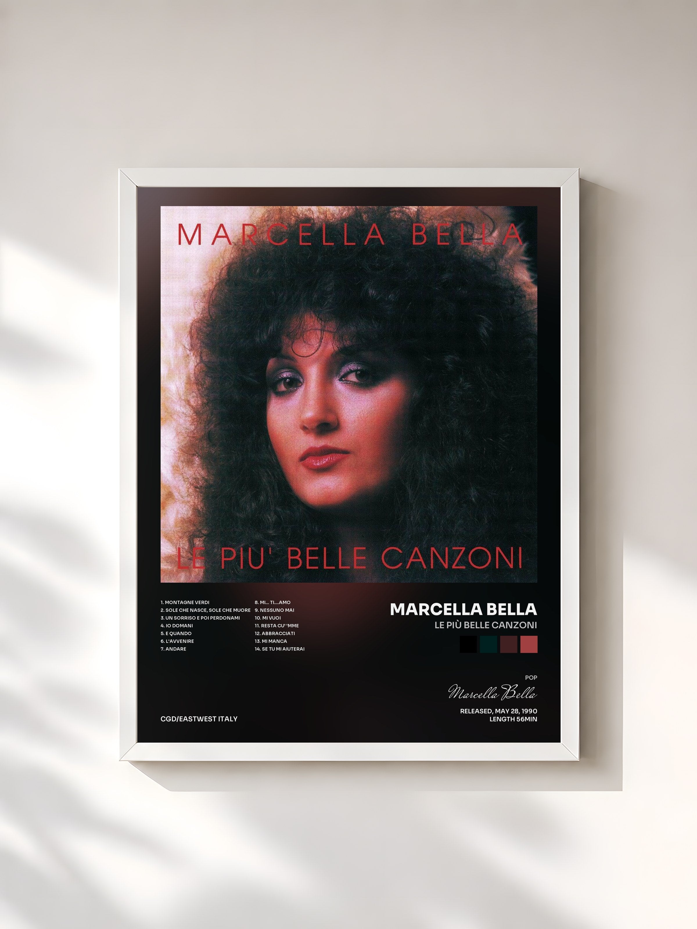 #blanc Tableau de l'album Le più belle canzoni de Marcella Bella, cadre blanc, imprimé et encadré en France