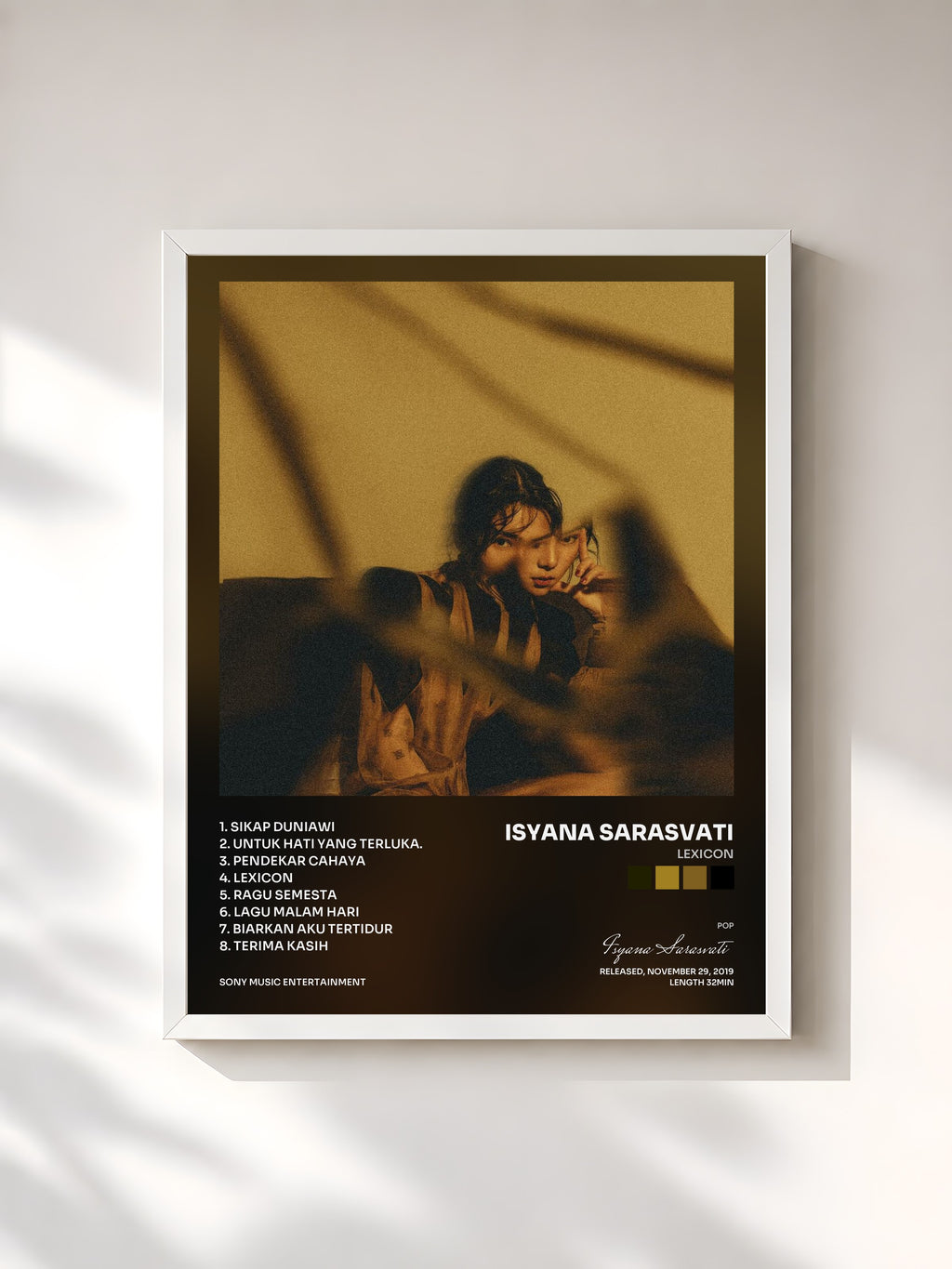 #blanc Tableau de l'album LEXICON de Isyana Sarasvati, cadre blanc, imprimé et encadré en France