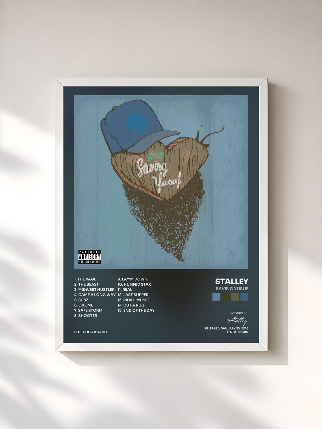 #blanc Tableau de l'album Saving Yusuf de Stalley, cadre blanc, imprimé et encadré en France