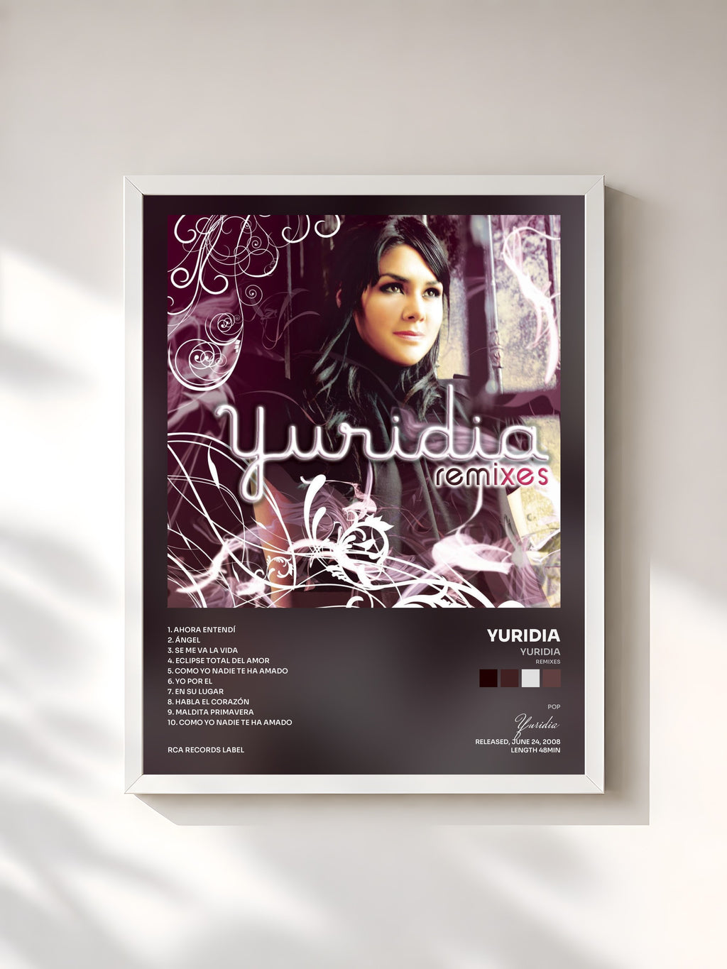 #blanc Tableau de l'album Yuridia (Remixes) de Yuridia, cadre blanc, imprimé et encadré en France