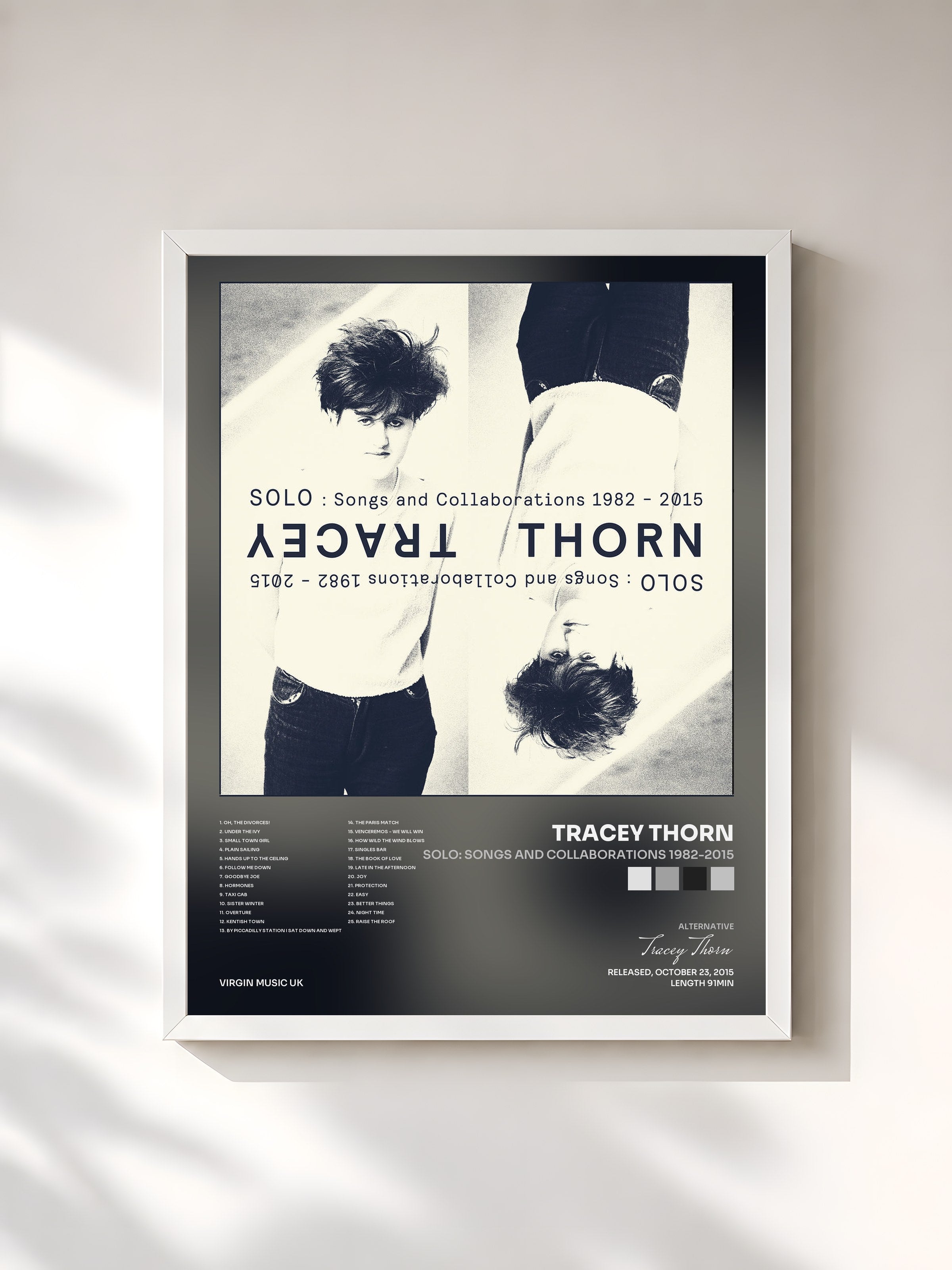 #blanc Tableau de l'album Solo: Songs And Collaborations 1982-2015 de Tracey Thorn, cadre blanc, imprimé et encadré en France