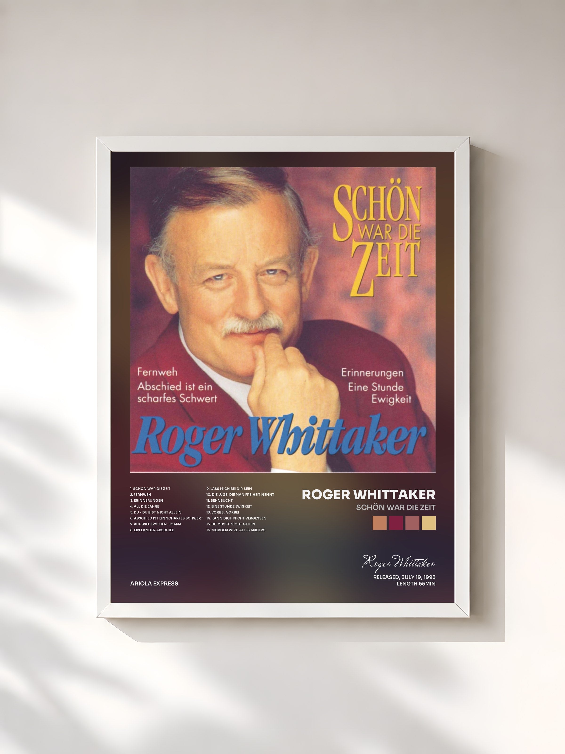 #blanc Tableau de l'album Schön war die Zeit de Roger Whittaker, cadre blanc, imprimé et encadré en France