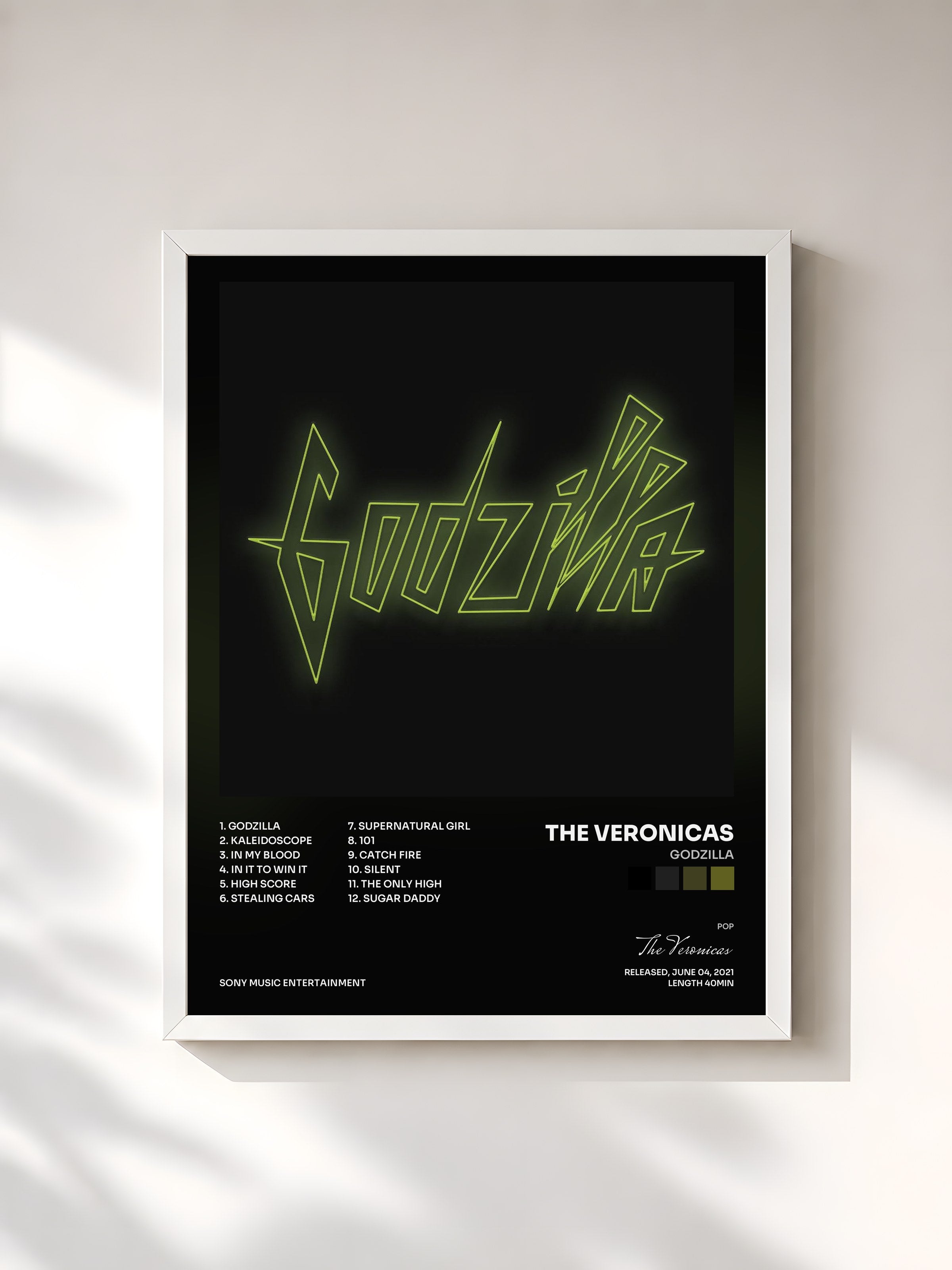 #blanc Tableau de l'album GODZILLA de The Veronicas, cadre blanc, imprimé et encadré en France