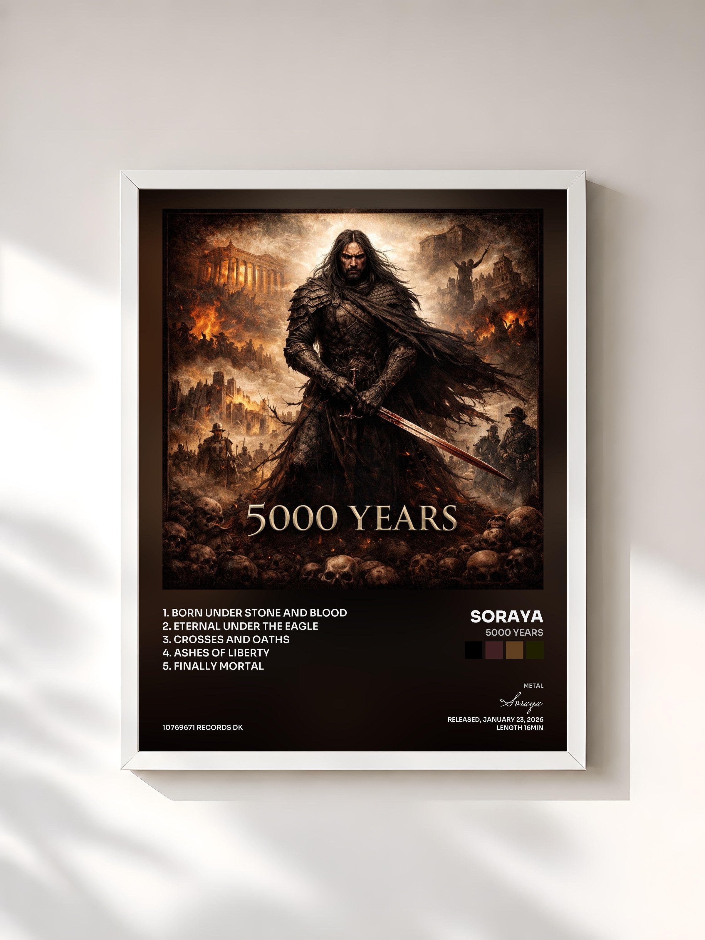 #blanc Tableau de l'album 5000 years de Soraya, cadre blanc, imprimé et encadré en France