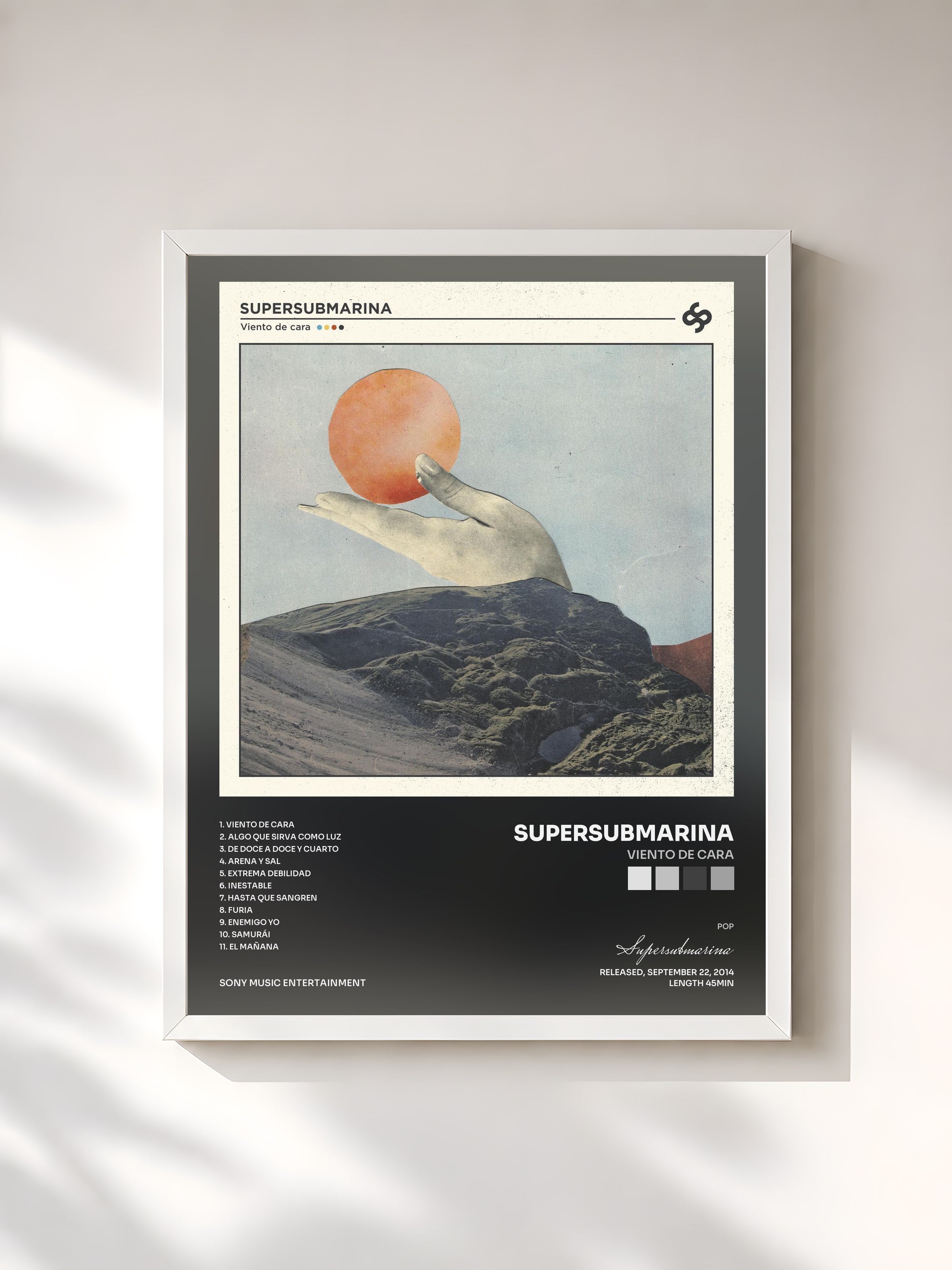 #blanc Tableau de l'album Viento de Cara de Supersubmarina, cadre blanc, imprimé et encadré en France