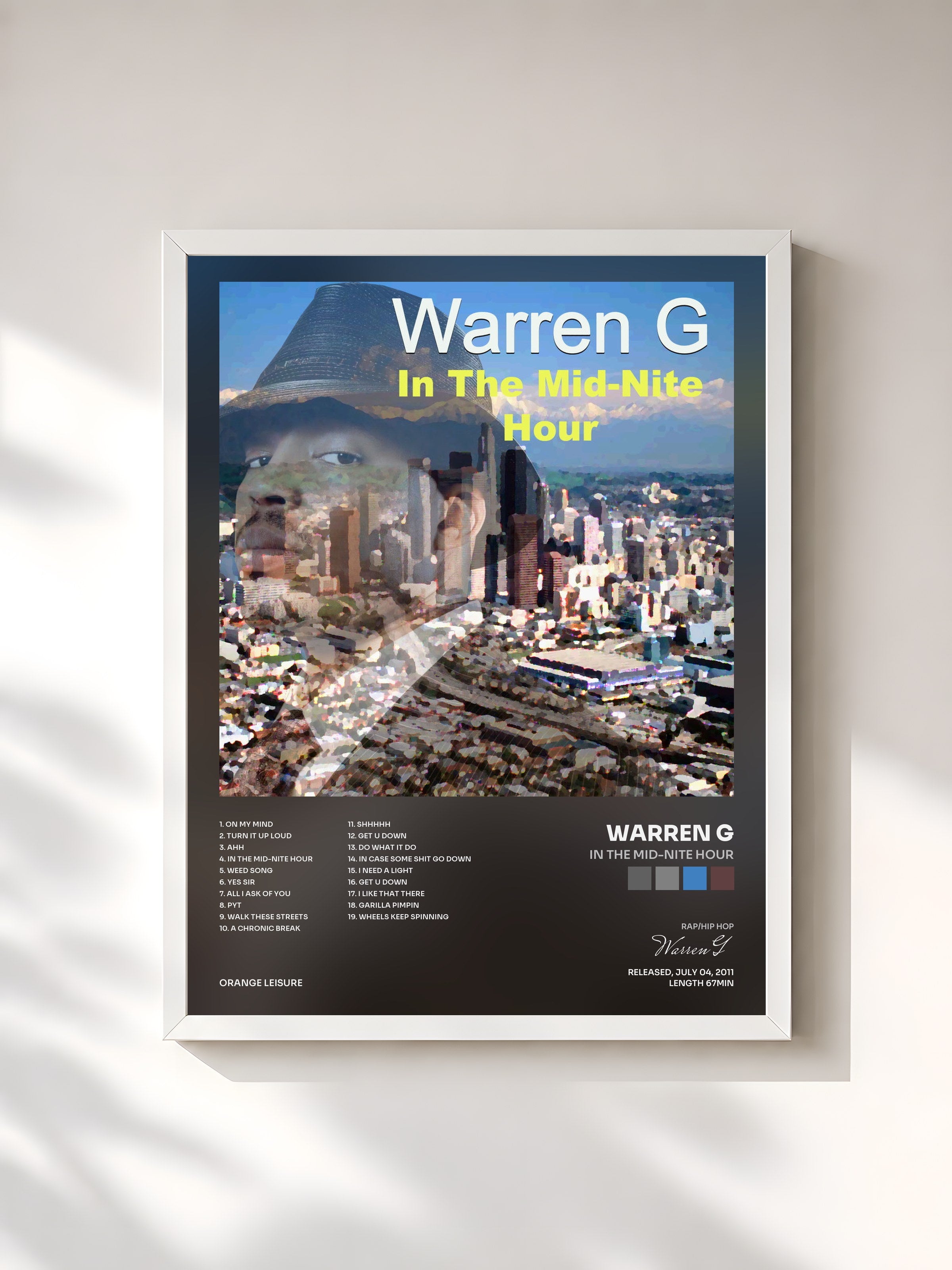 #blanc Tableau de l'album In the Mid-Nite Hour de Warren G, cadre blanc, imprimé et encadré en France
