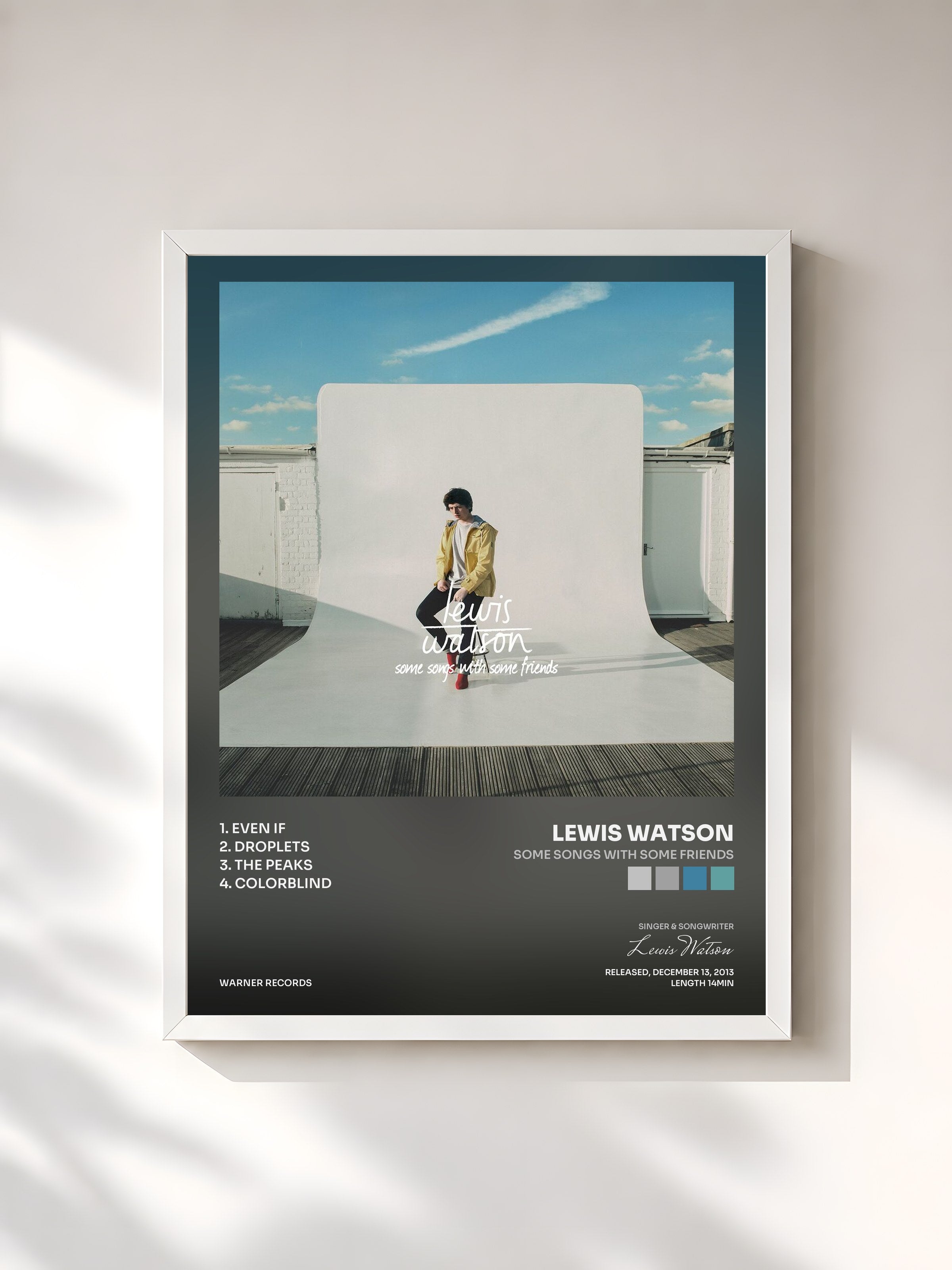 #blanc Tableau de l'album Some Songs with Some Friends de Lewis Watson, cadre blanc, imprimé et encadré en France