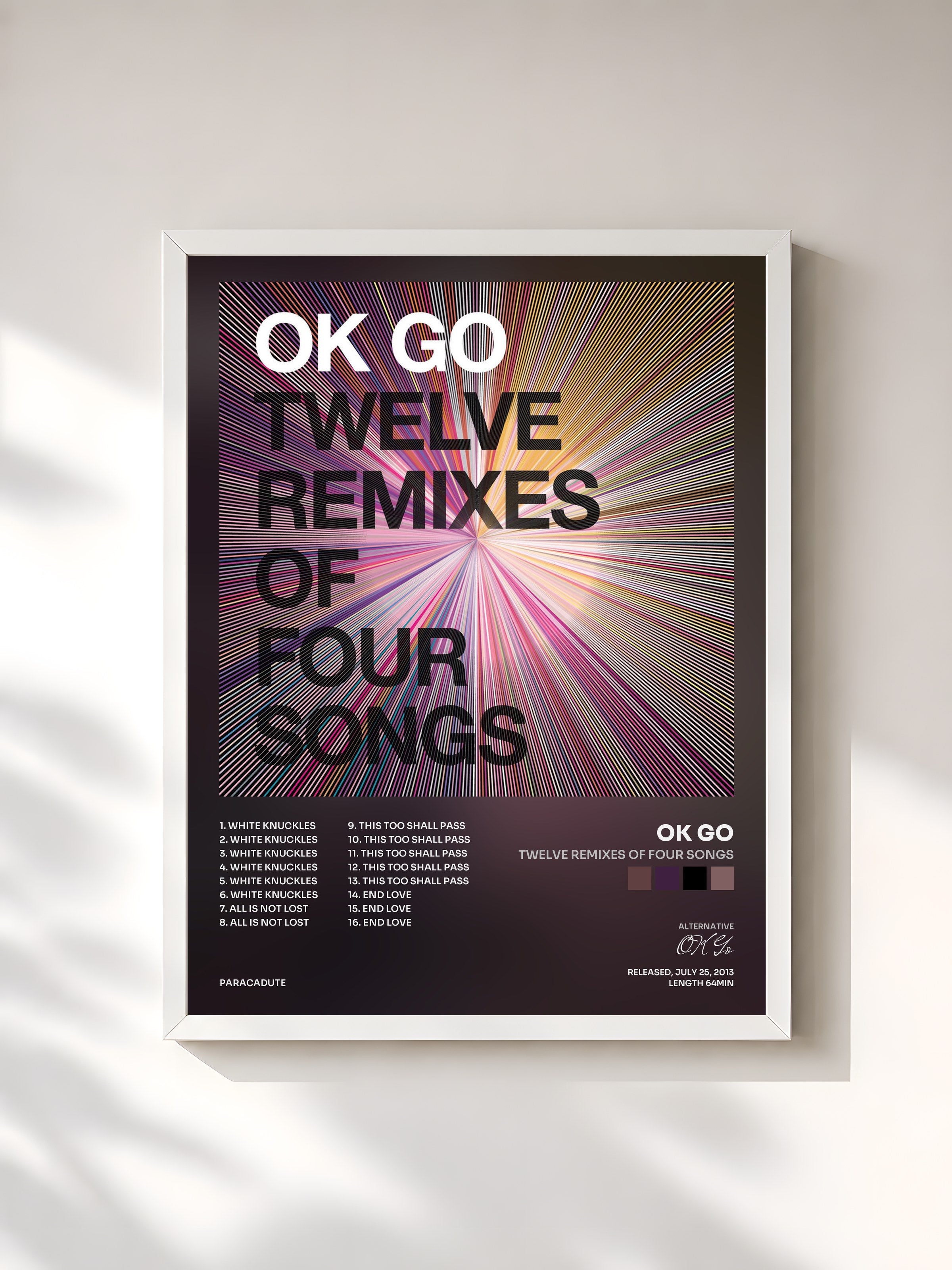 #blanc Tableau de l'album Twelve Remixes of Four Songs de OK Go, cadre blanc, imprimé et encadré en France
