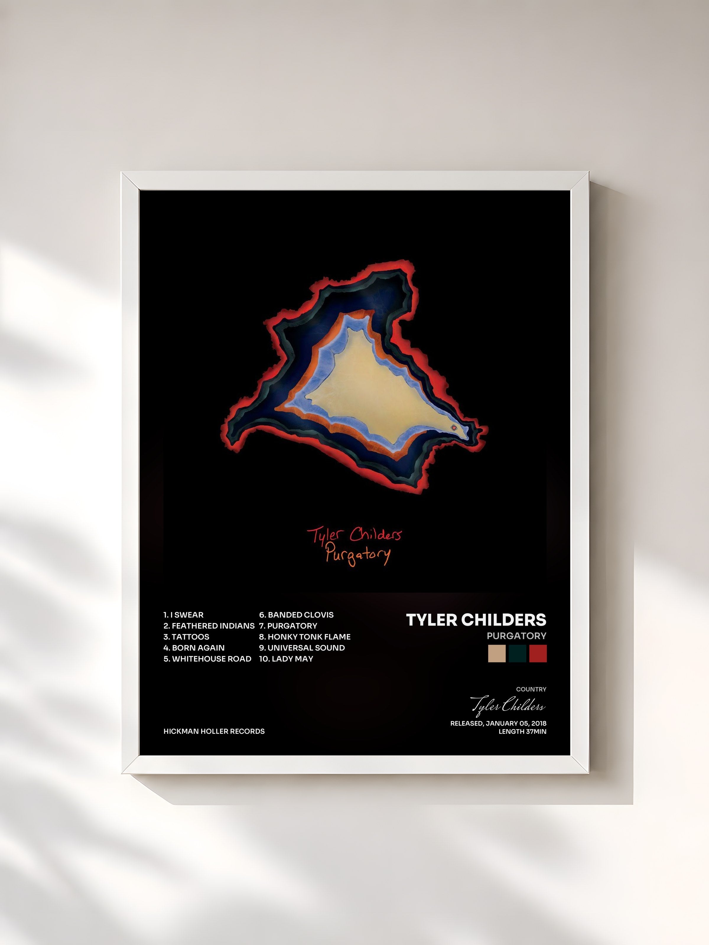 #blanc Tableau de l'album Purgatory de Tyler Childers, cadre blanc, imprimé et encadré en France