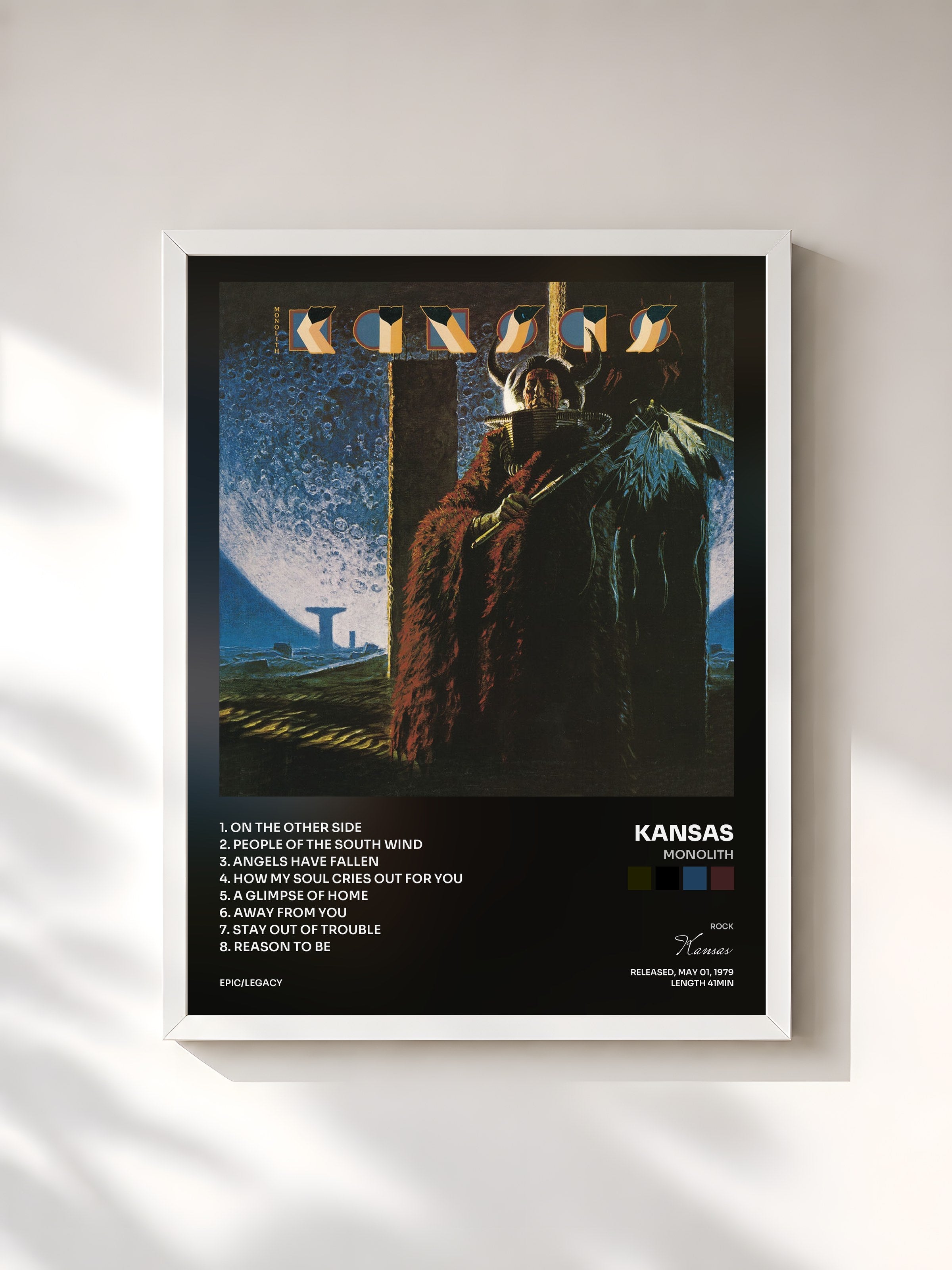 #blanc Tableau de l'album Monolith de Kansas, cadre blanc, imprimé et encadré en France