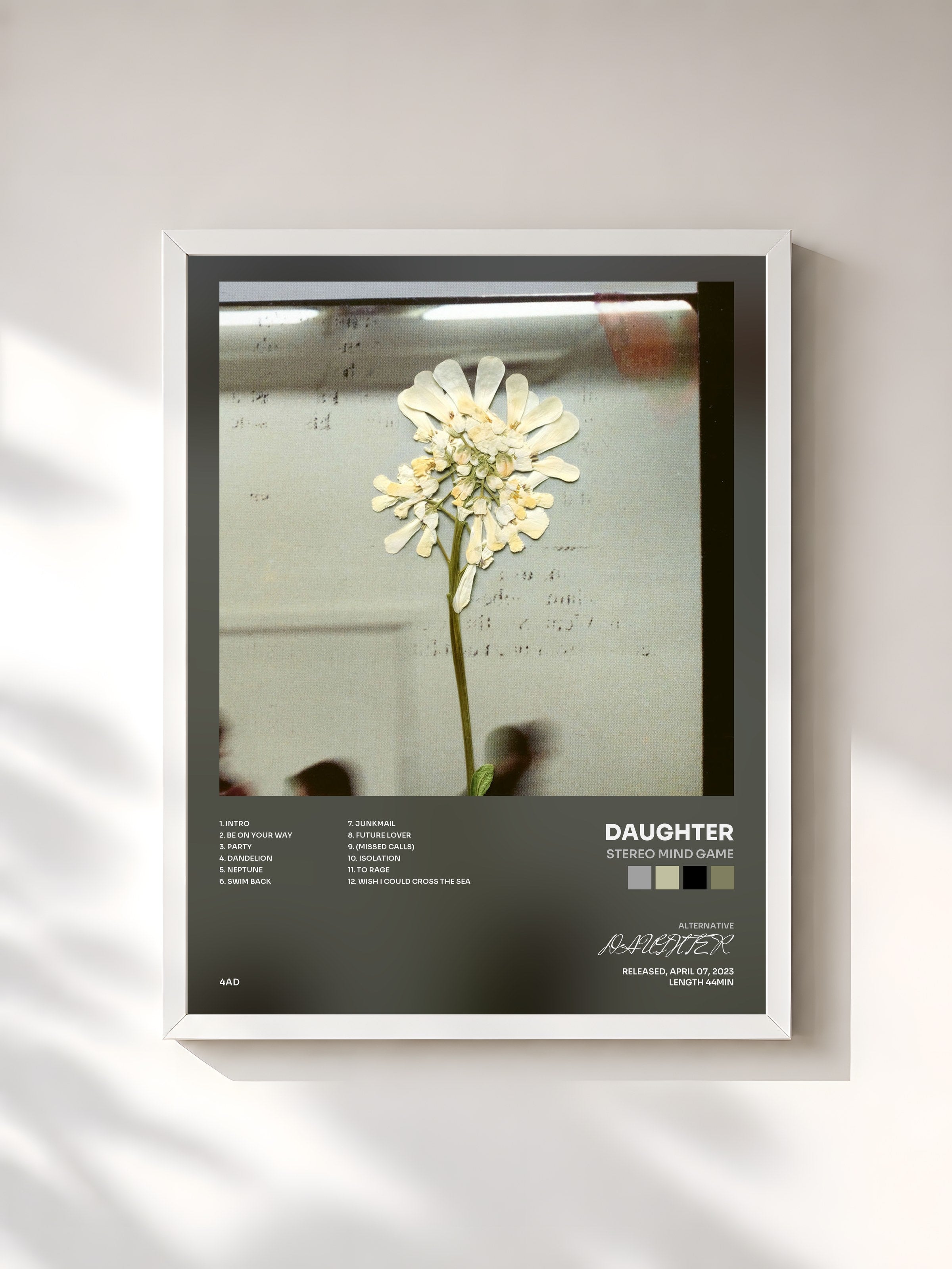 #blanc Tableau de l'album Stereo Mind Game de DAUGHTER, cadre blanc, imprimé et encadré en France