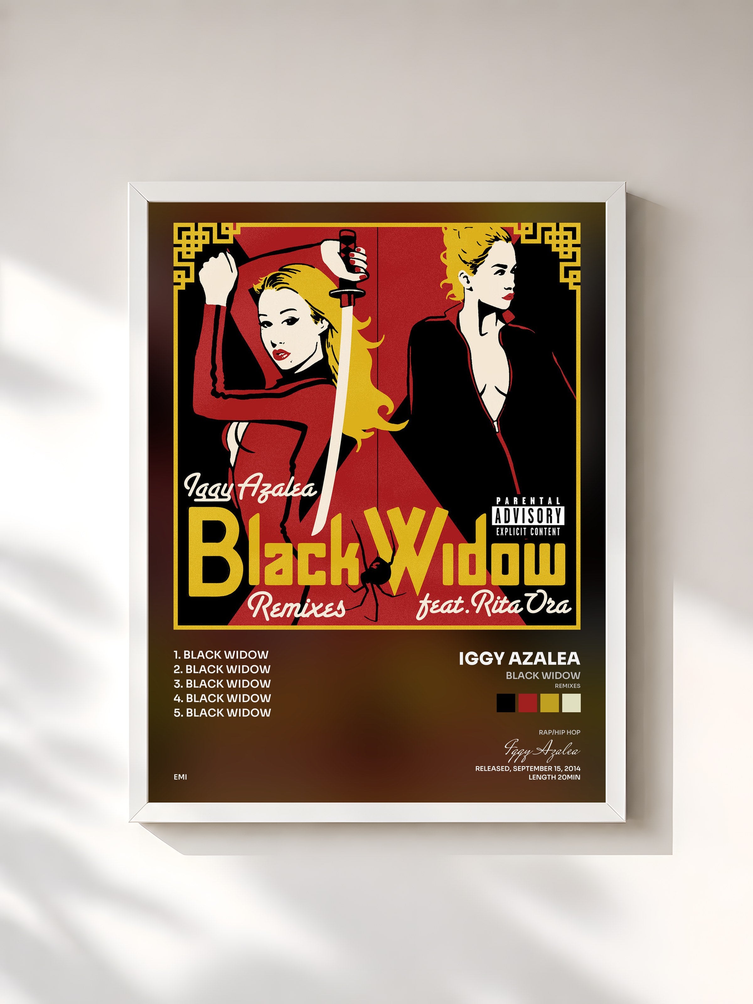 #blanc Tableau de l'album Black Widow (Remixes) de Iggy Azalea, cadre blanc, imprimé et encadré en France