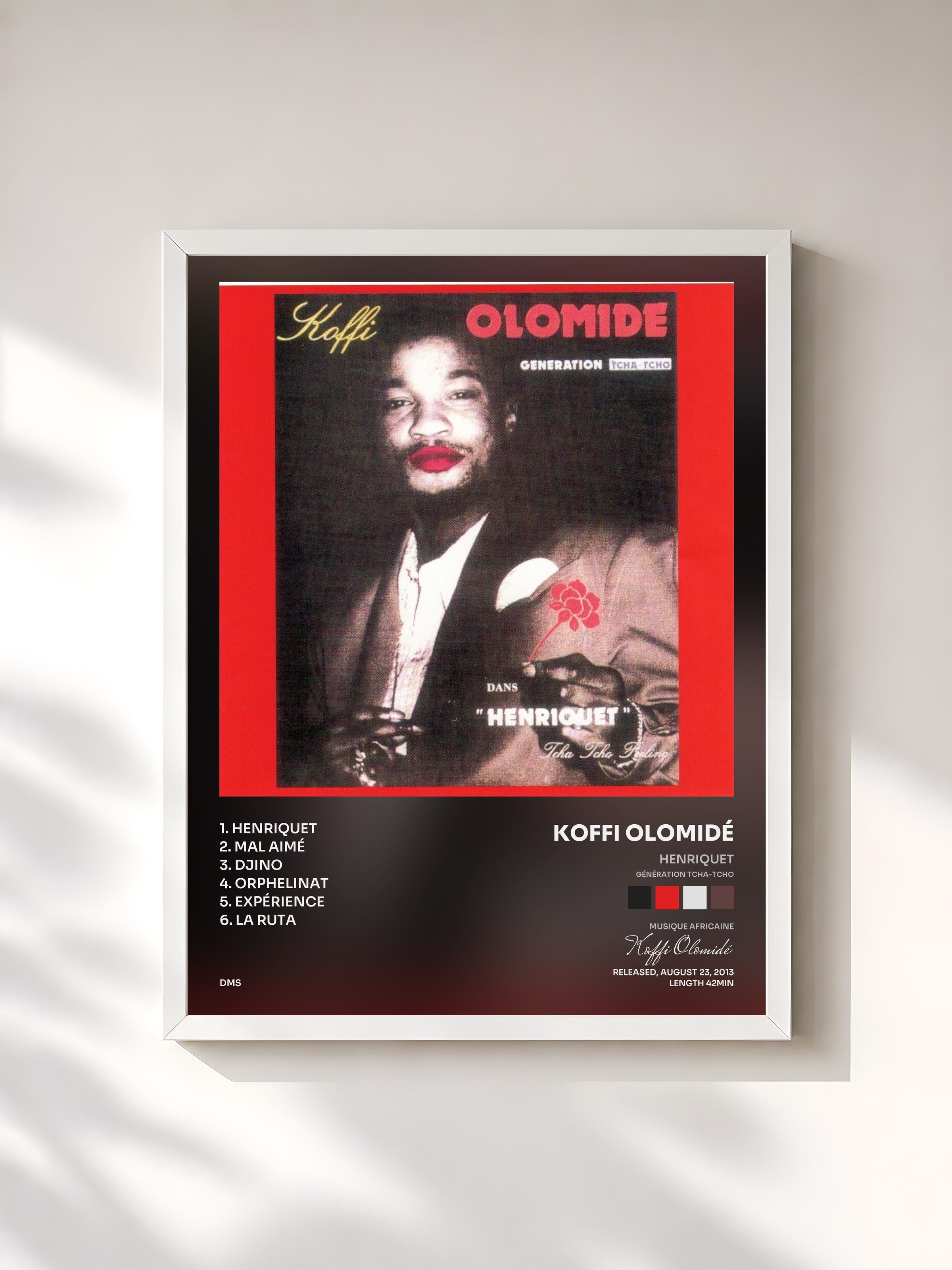 #blanc Tableau de l'album Henriquet (Génération Tcha-Tcho) de Koffi Olomidé, cadre blanc, imprimé et encadré en France