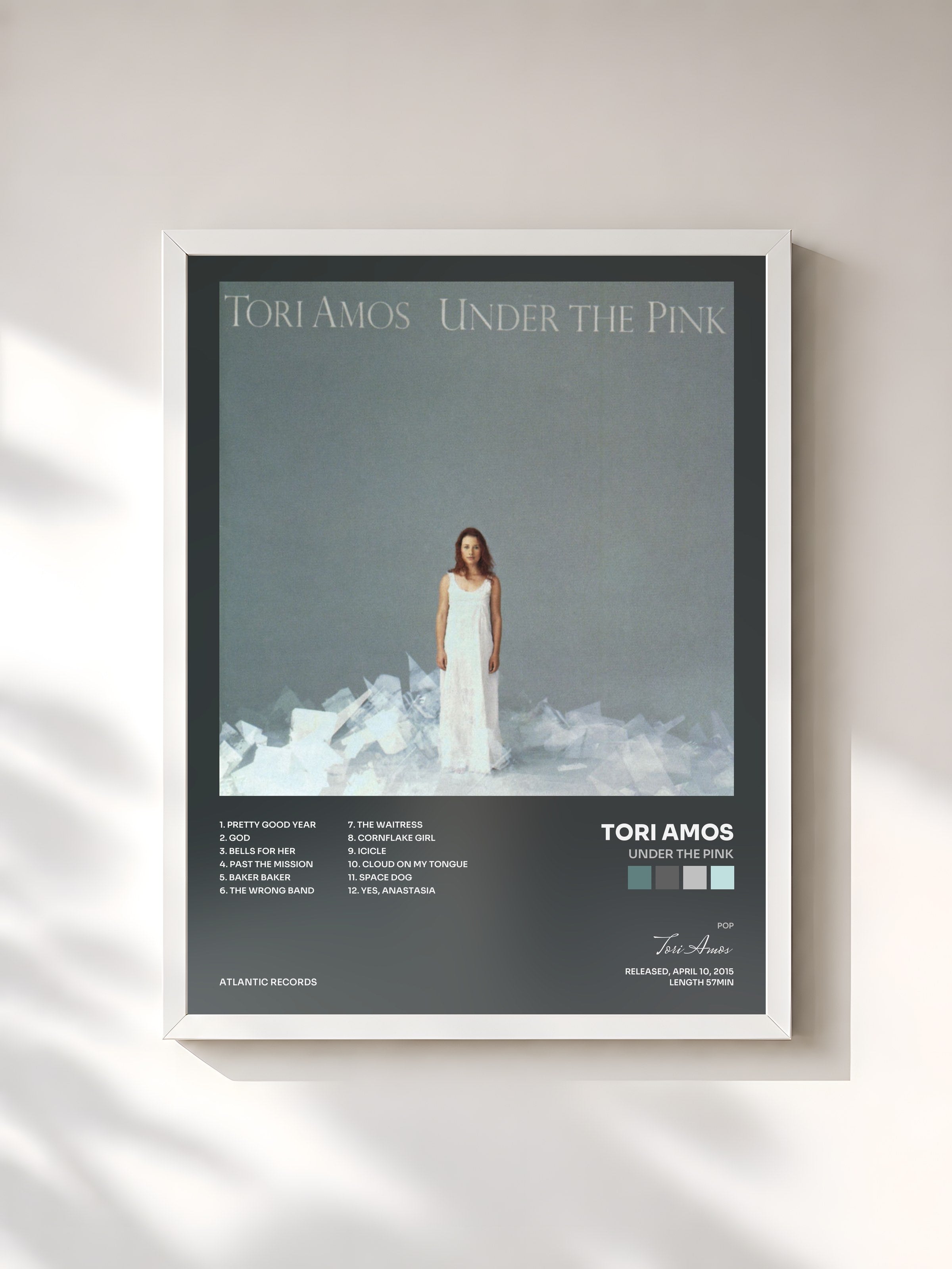 #blanc Tableau de l'album Under the Pink de Tori Amos, cadre blanc, imprimé et encadré en France