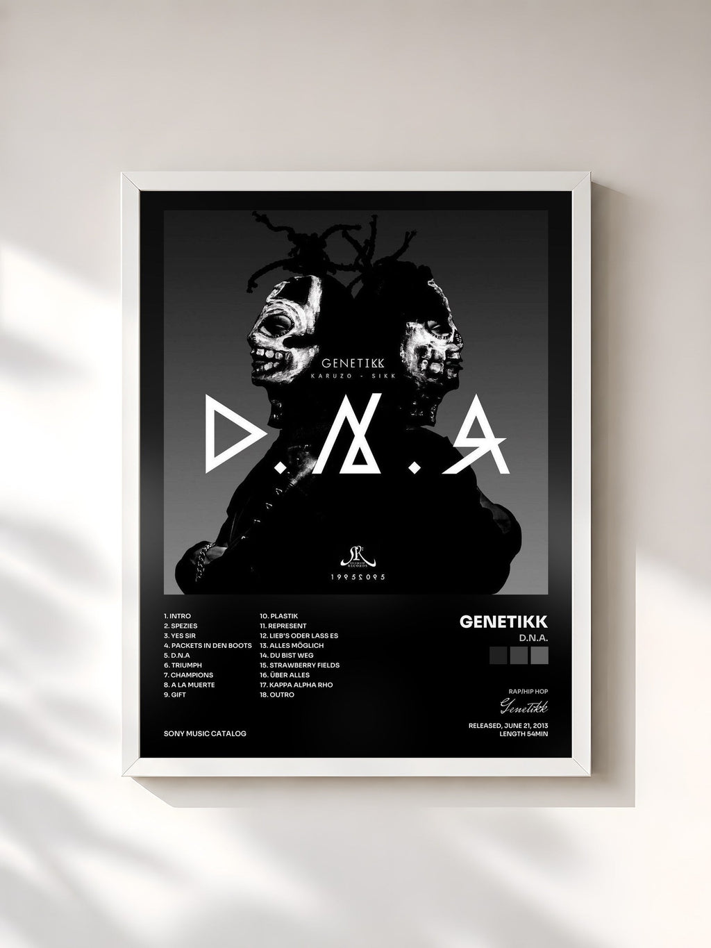 #blanc D.N.A. de Genetikk en lámina enmarcada, marco blanco, impresa y enmarcada en Francia