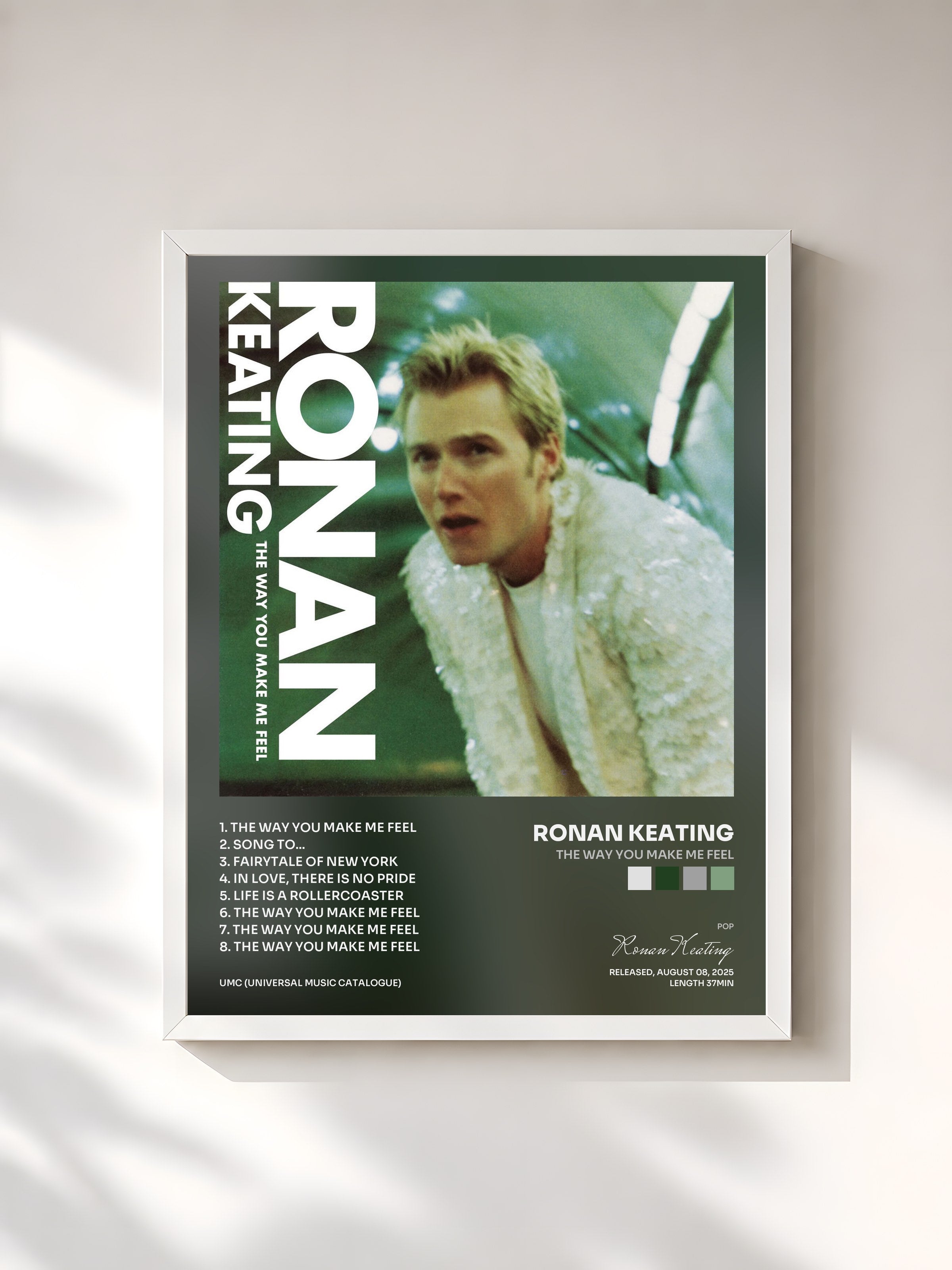 #blanc Tableau de l'album The Way You Make Me Feel de Ronan Keating, cadre blanc, imprimé et encadré en France
