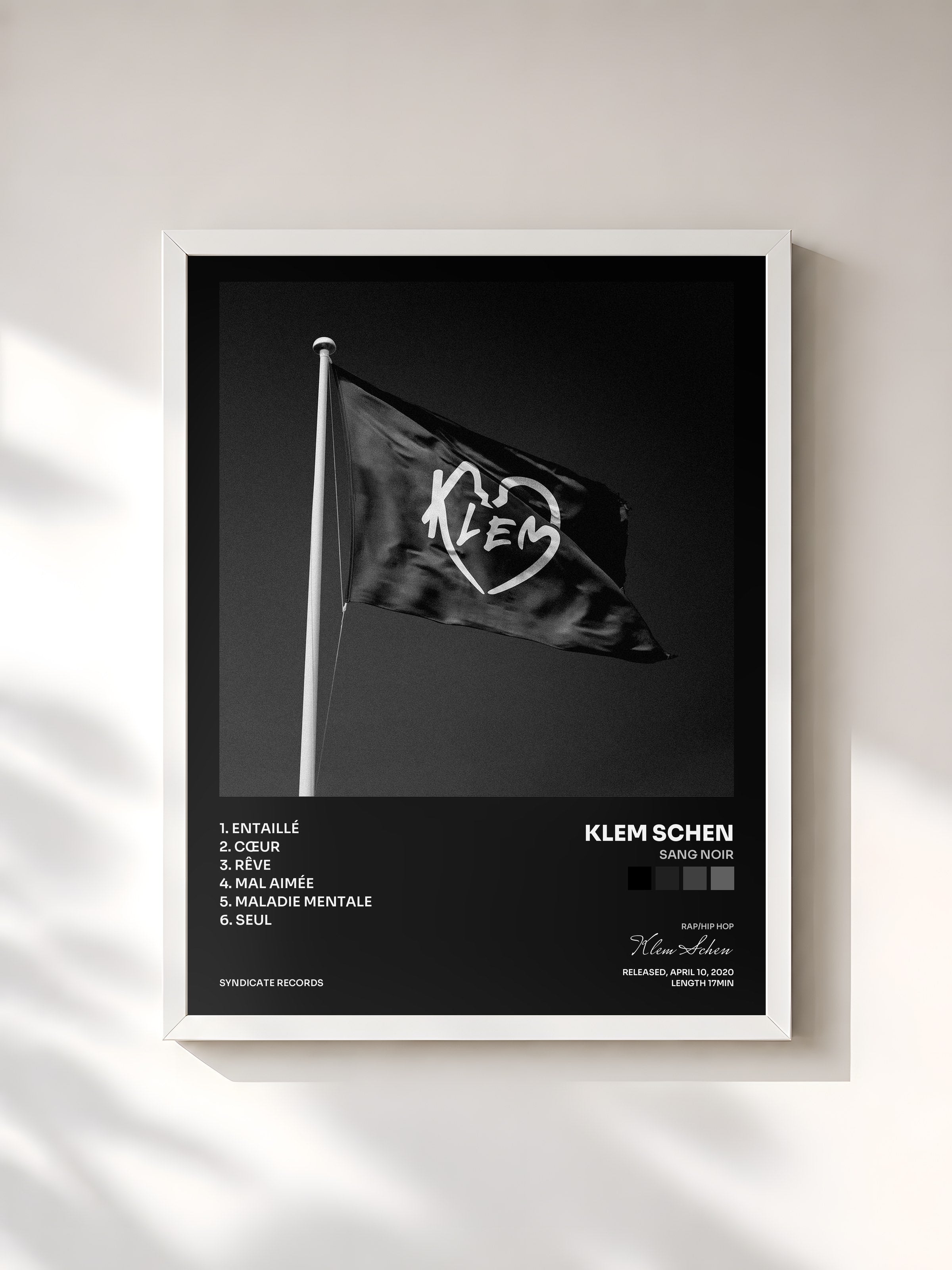 #blanc Tableau de l'album Sang noir de Klem Schen, cadre blanc, imprimé et encadré en France